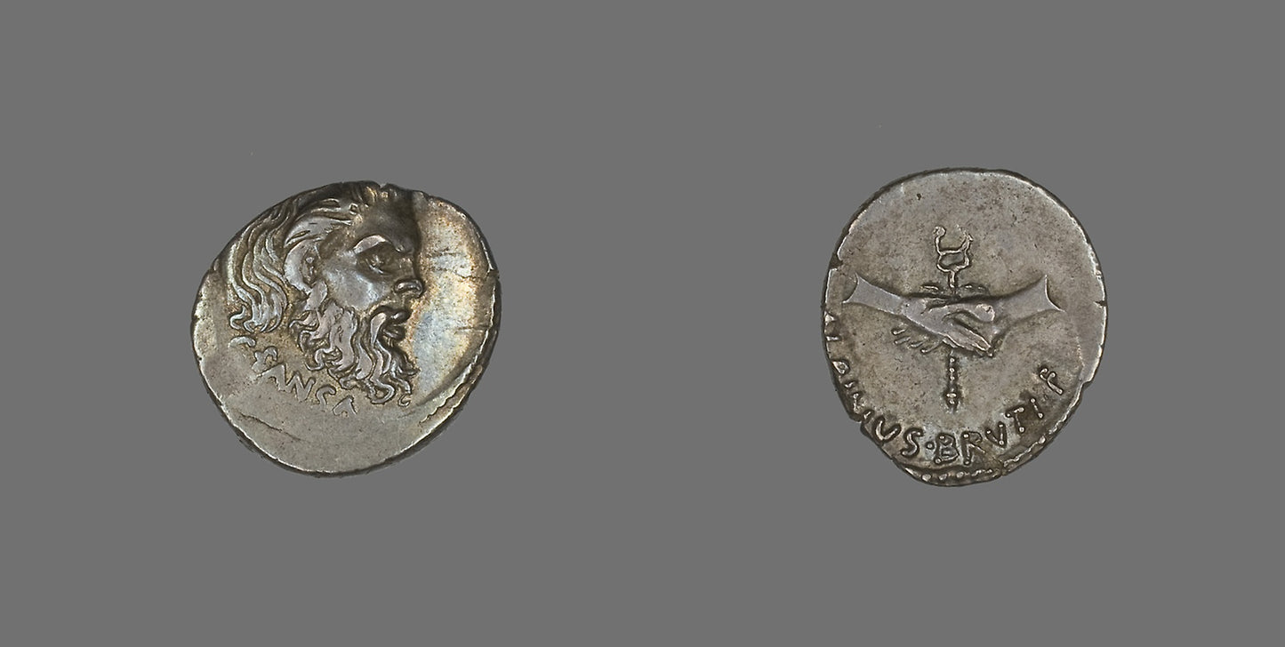 Denarius (Coin) Depicting the Mask of Pan - Roman, minted in Rome, Poster Print Wall Art