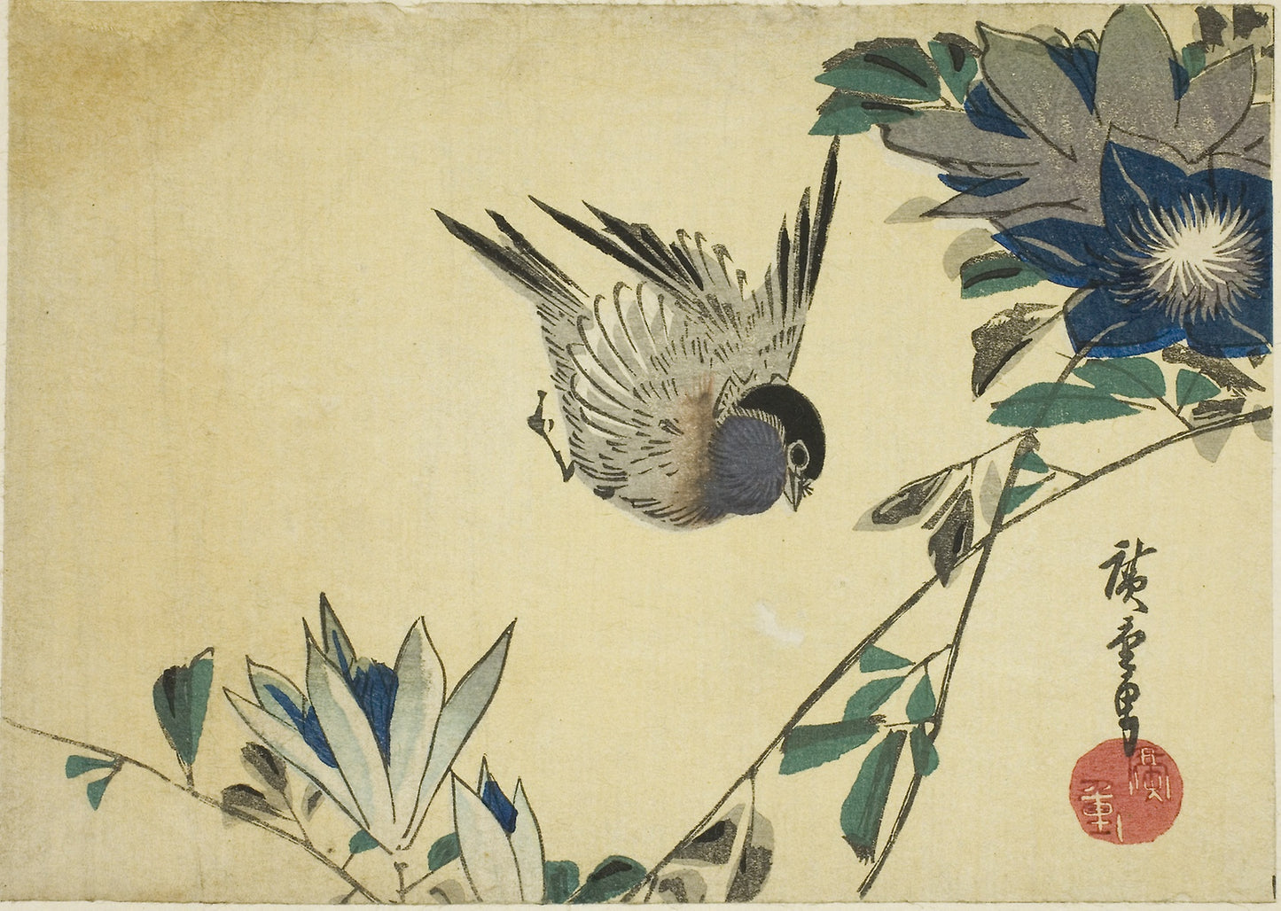 Bullfinch and clematis - Utagawa Hiroshige ?? ??, Poster Print Wall Art