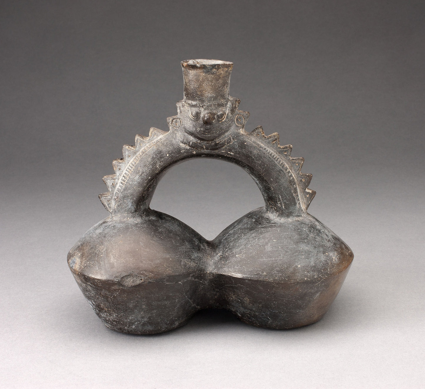 Double-Chambered Vessel with Serrated Stirrup Spout in Form of Human Head - Chimú, Poster Print Wall Art