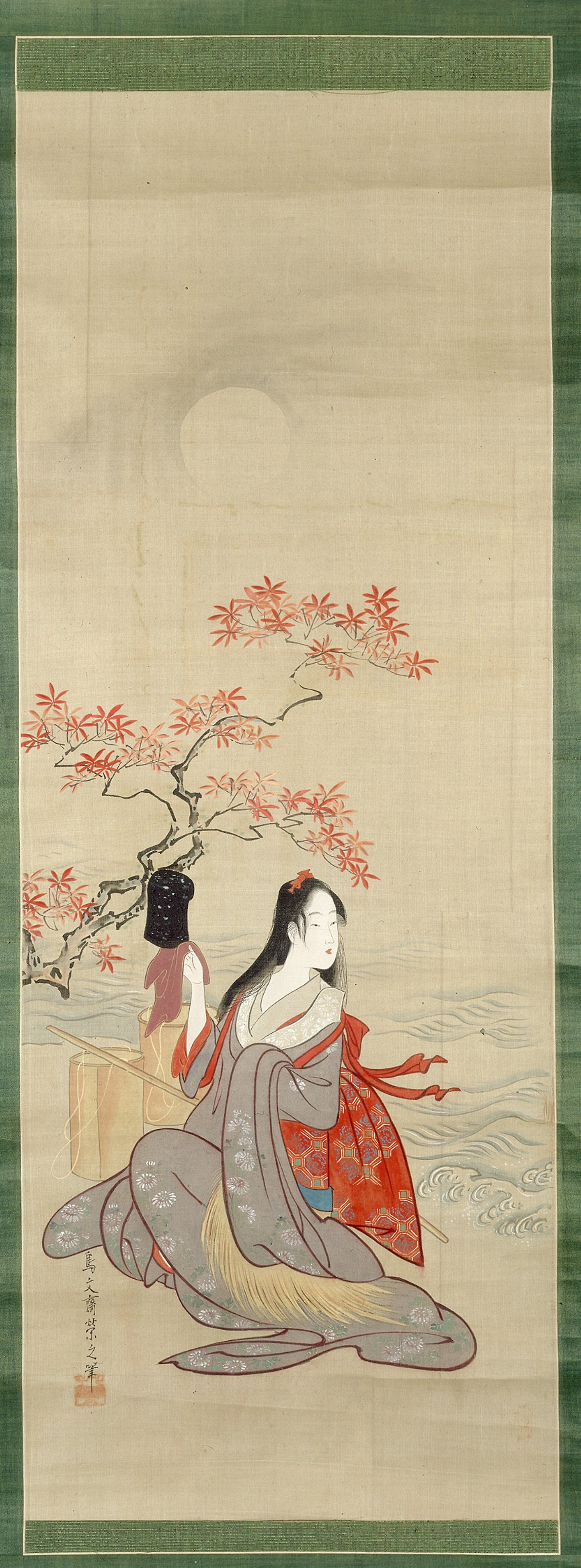 The Salt Maidens, Murasame with Yukihira's Hat - Chobunsai Eishi, Poster Print Wall Art