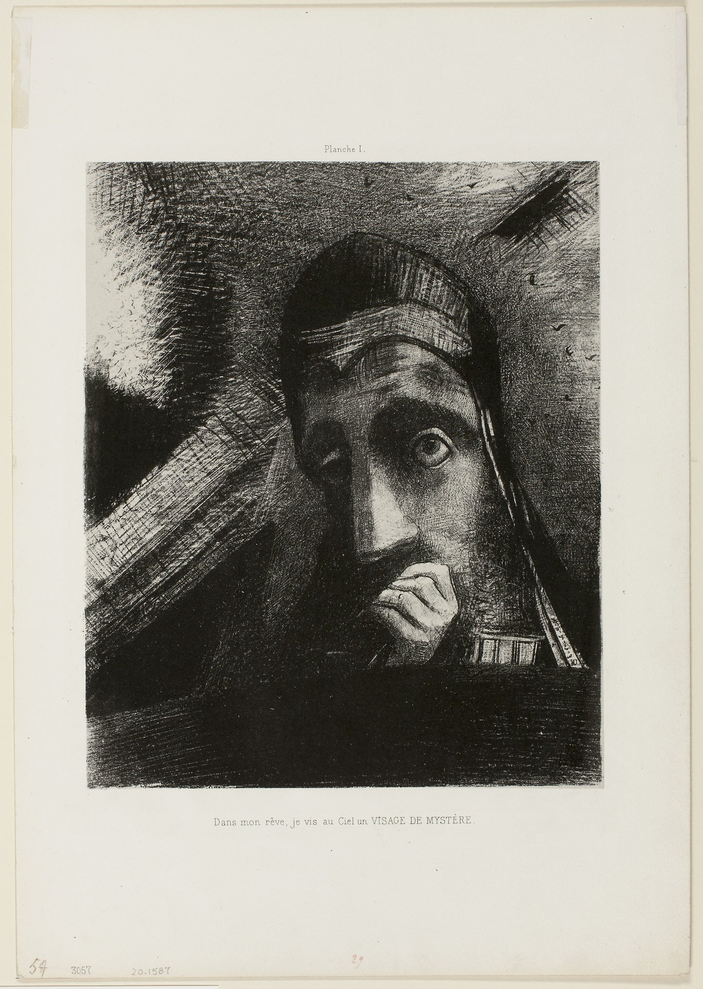 Face of Mystery (In my dream I saw in the Sky a FACE OF MYSTERY), plate 1 from Homage to Goya - Odilon Redon, Poster Print Wall Art