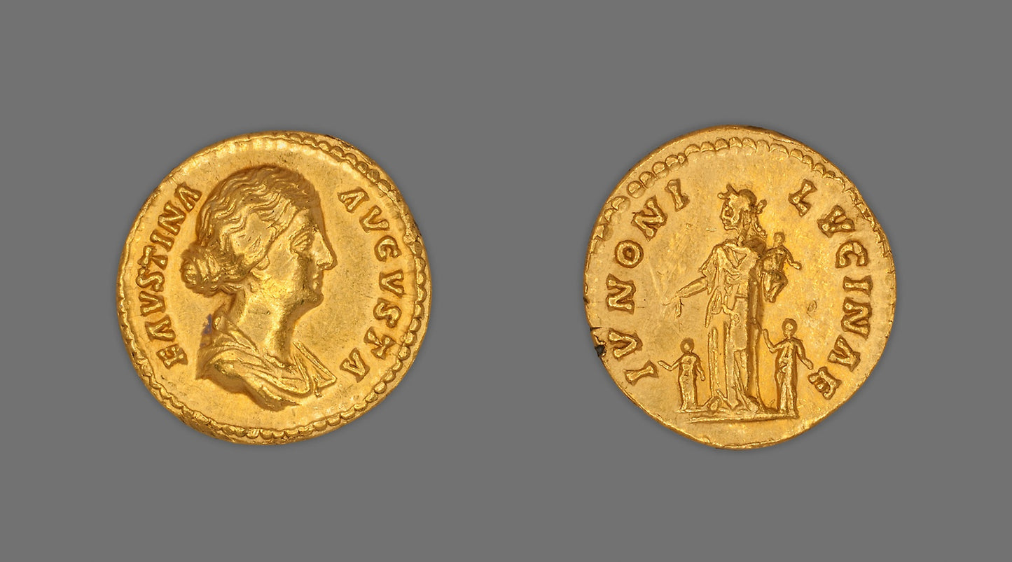 Aureus (Coin) Portraying Empress Faustina the Younger - Roman, minted in Rome, Poster Print Wall Art