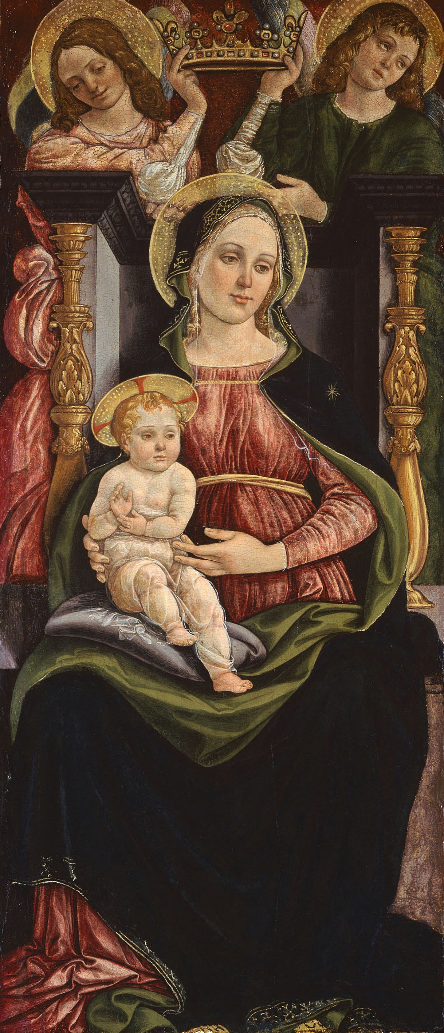Virgin and Child Enthroned with Two Angels Holding a Crown - Attributed to Ansano Ciampanti, Poster Print Wall Art