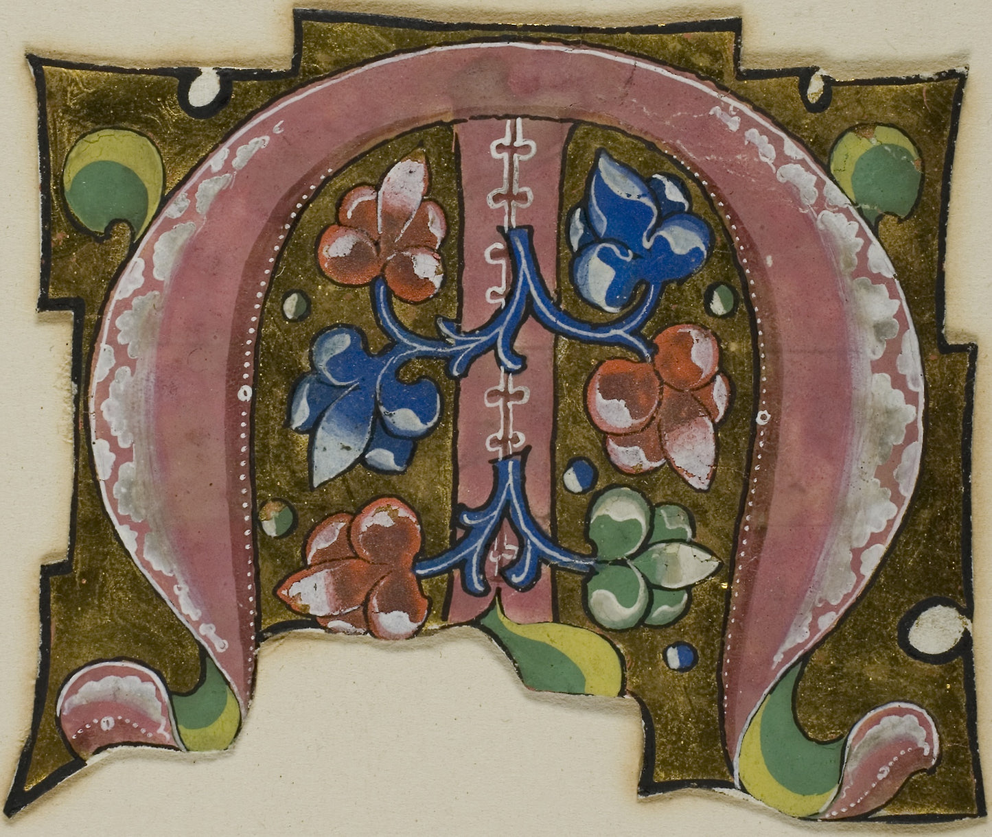 Decorated Initial "M" in Pink with Conventional Leaves from a Choir Book - European, Poster Print Wall Art