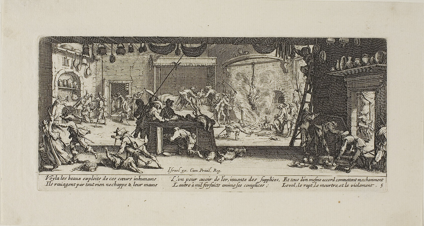 Plundering a Large Farmhouse, plate five from The Miseries of War - Jacques Callot (French, 1592-1635), Poster Print Wall Art