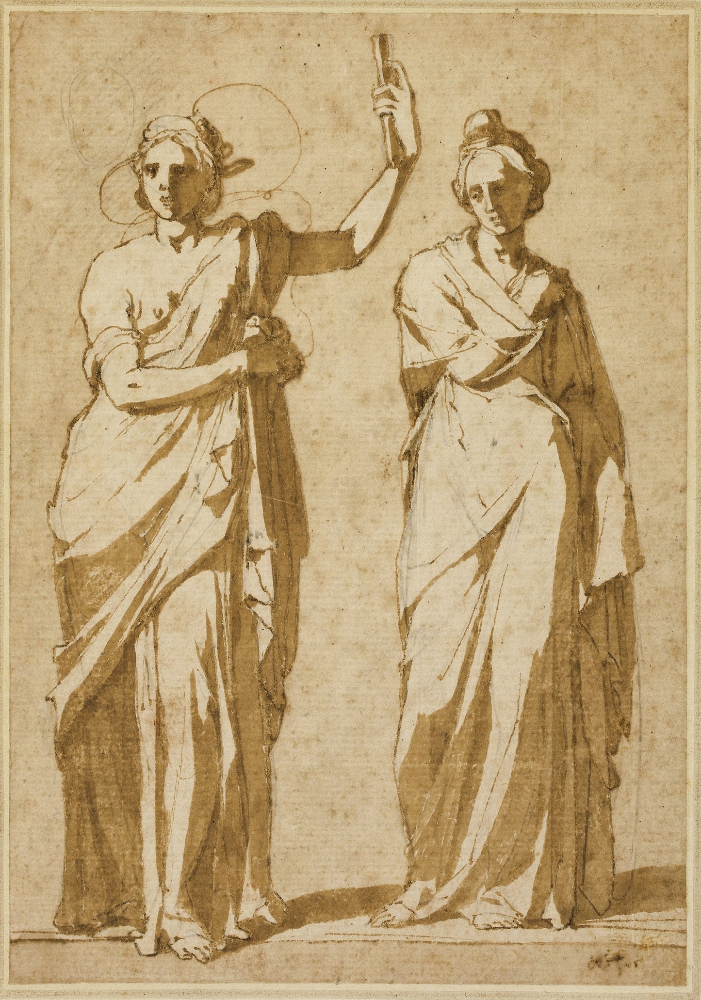 Two Standing Female Figures (Studies after Classical Statuary): Andrea Boscoli,16x12"(A3) Poster