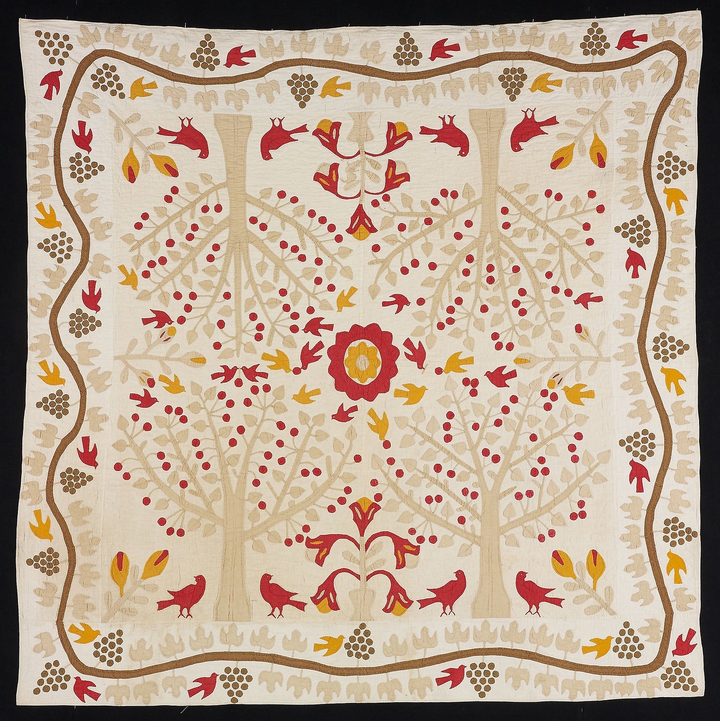 Bedcover (Cherry Trees and Robins Bride's Quilt) - United States, Poster Print Wall Art