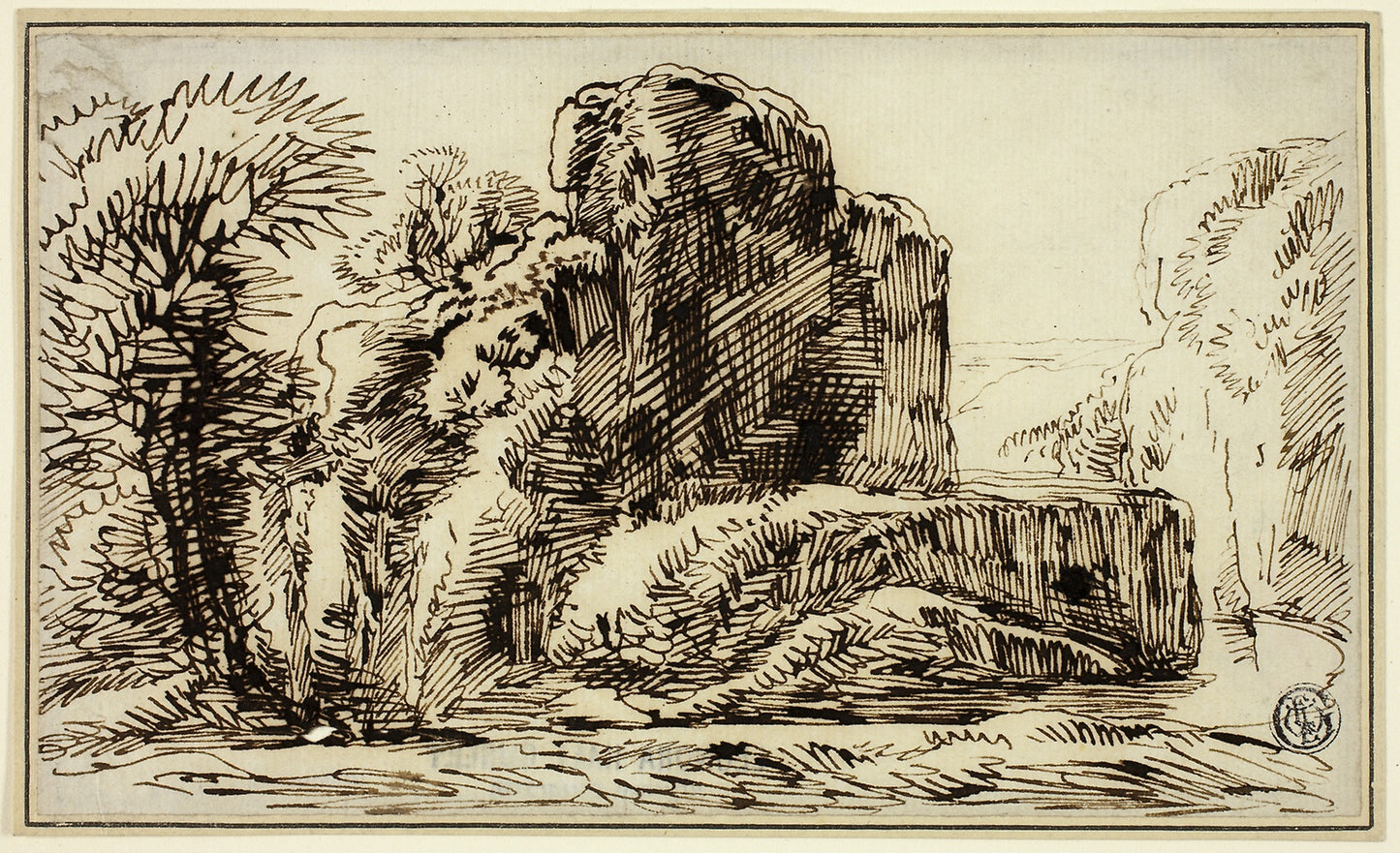 Rocks, Trees, and River - Attributed to Franz Kobell, Poster Print Wall Art