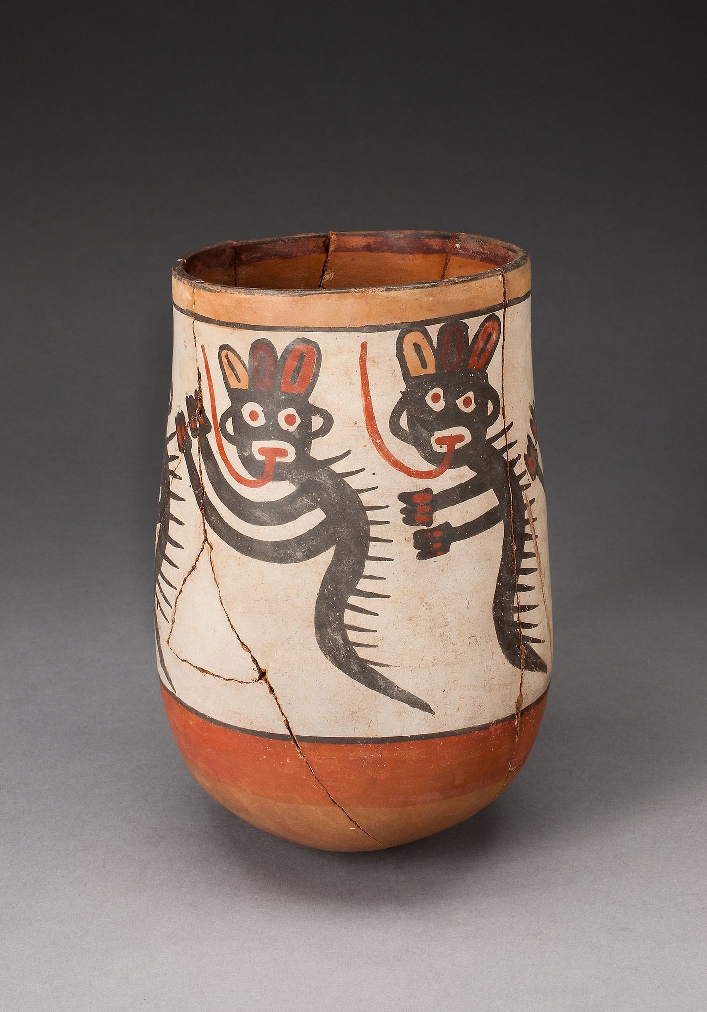Jar Depicting Composite Feline and Serpent Beings, Heavily Restored - Nazca, Poster Print Wall Art