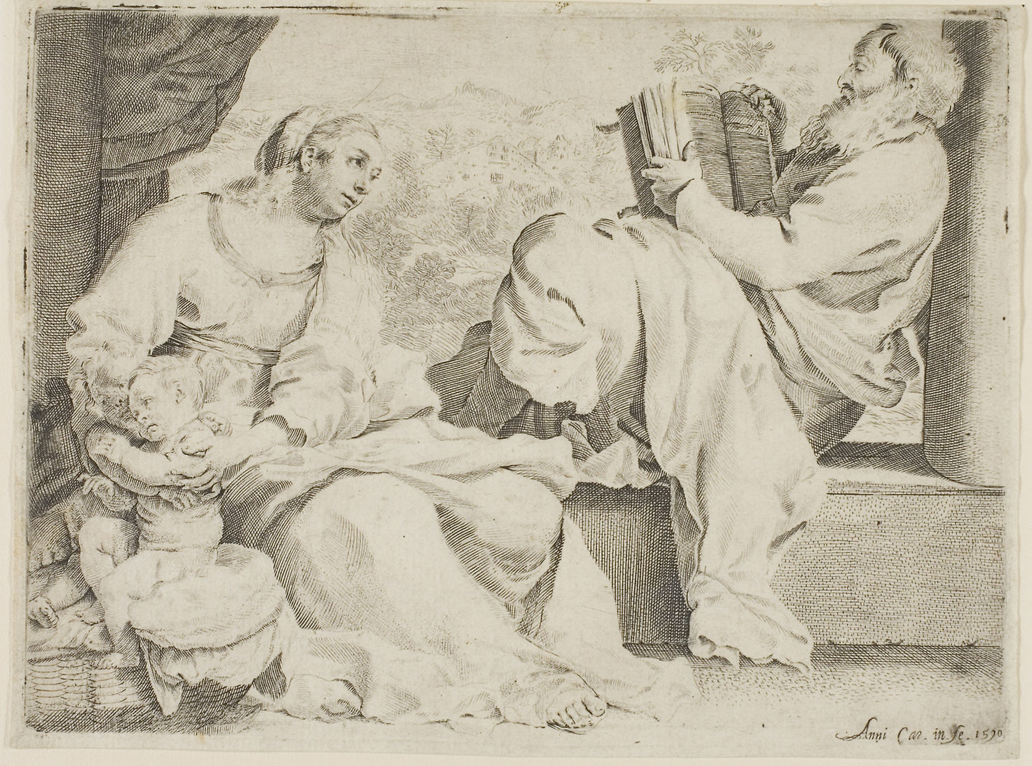 The Holy Family with Saint John the Baptist - Annibale Carracci, Poster Print Wall Art