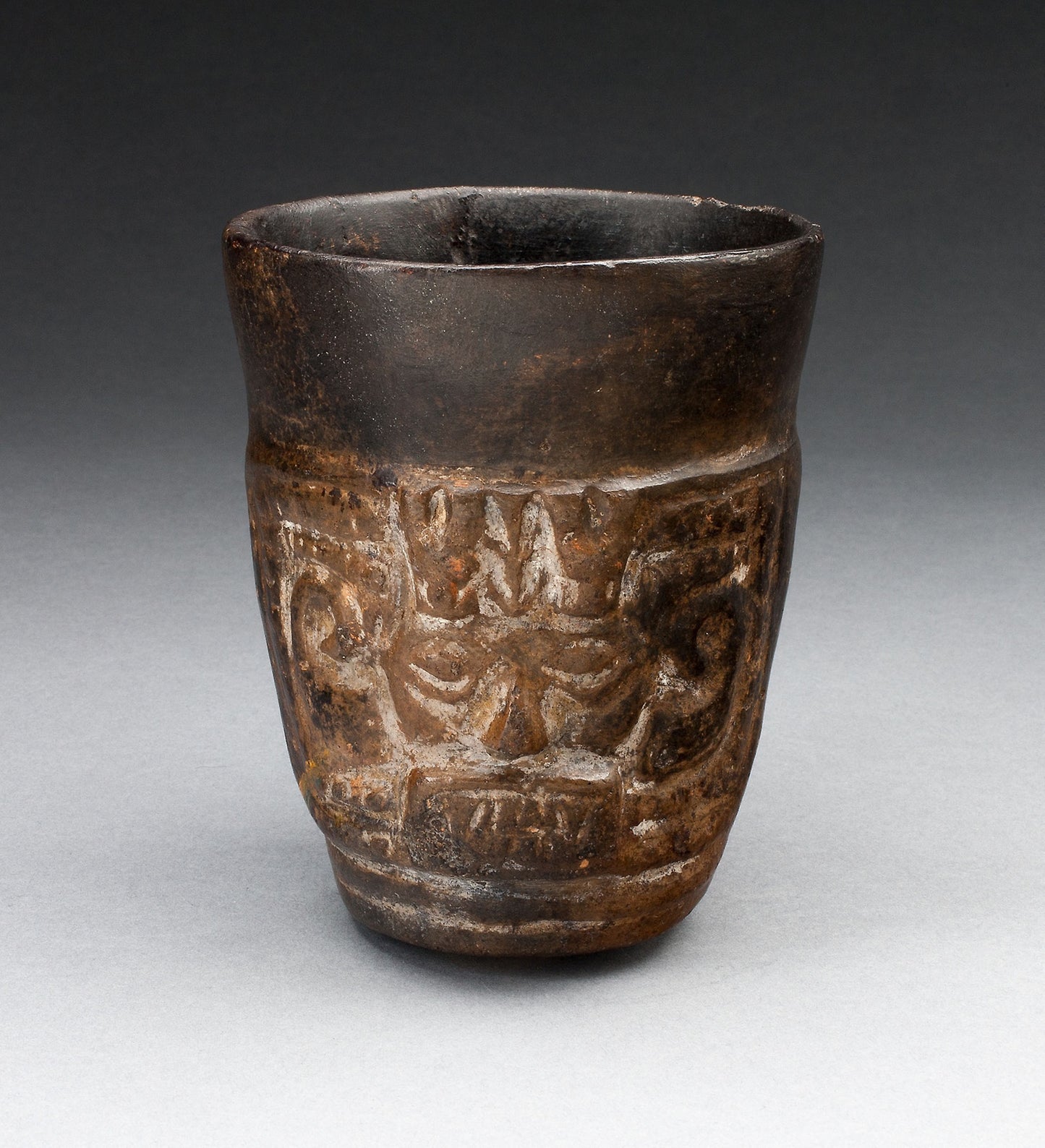Blackware Cup with Abstract Faces Carved in Panels - Lambayeque, Poster Print Wall Art