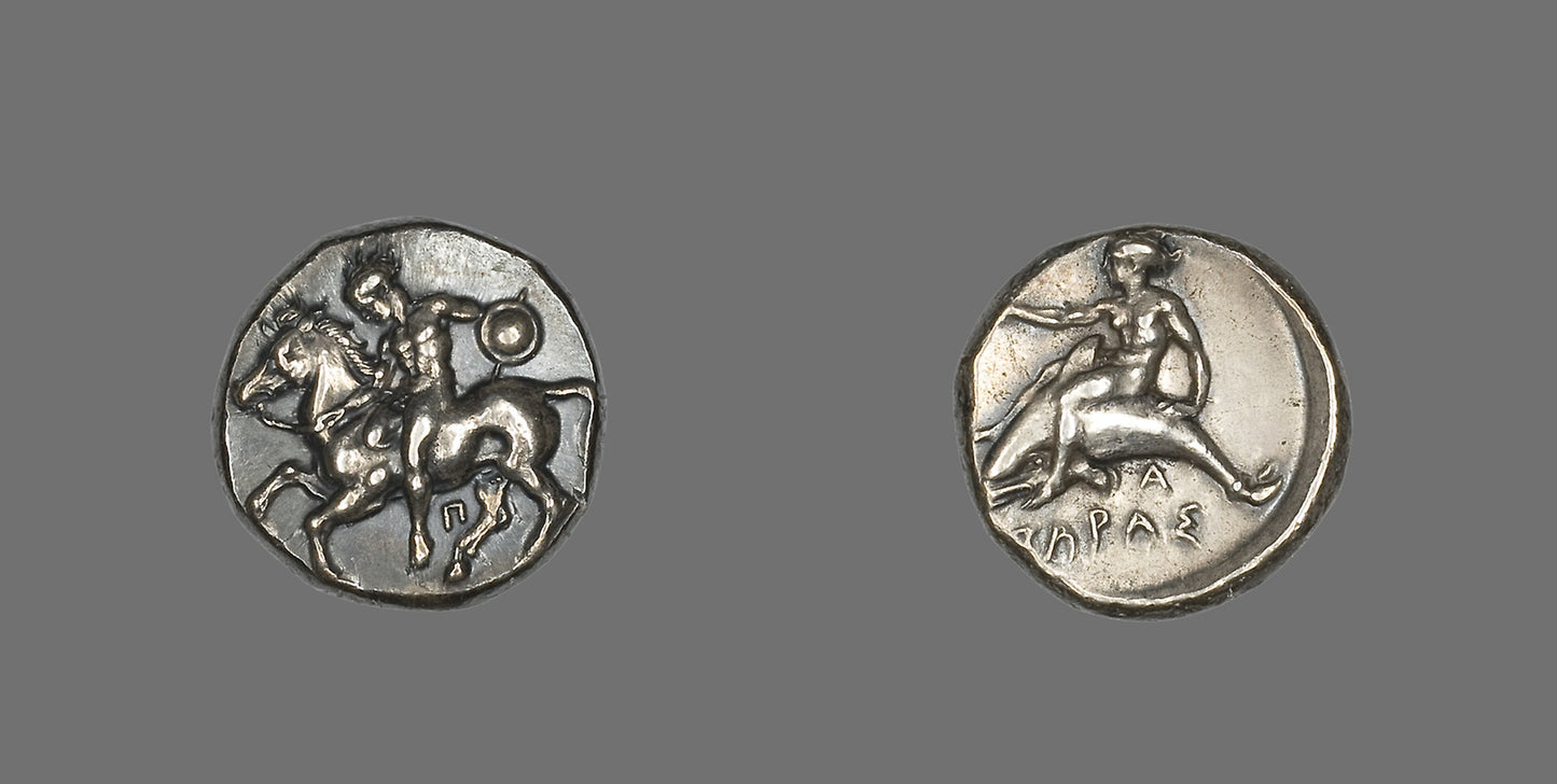 Stater (Coin) Depicting a Horseman - Greek; minted in Taras, Italy, Poster Print Wall Art