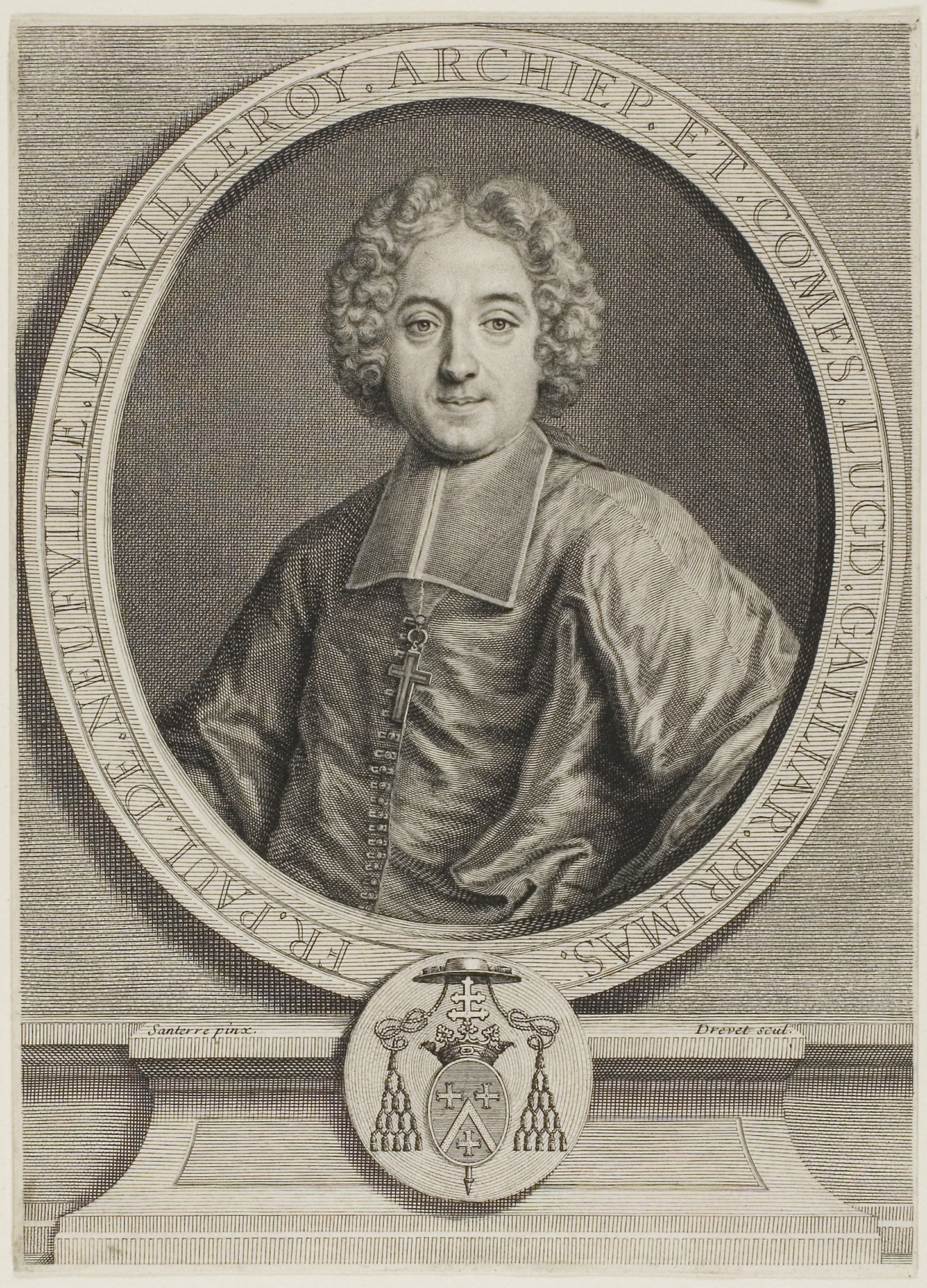 Portrait of François-Paul de Neufville de Villeroy - Pierre-Imbert Drevet (French, 1697-1739), Poster Print Wall Art