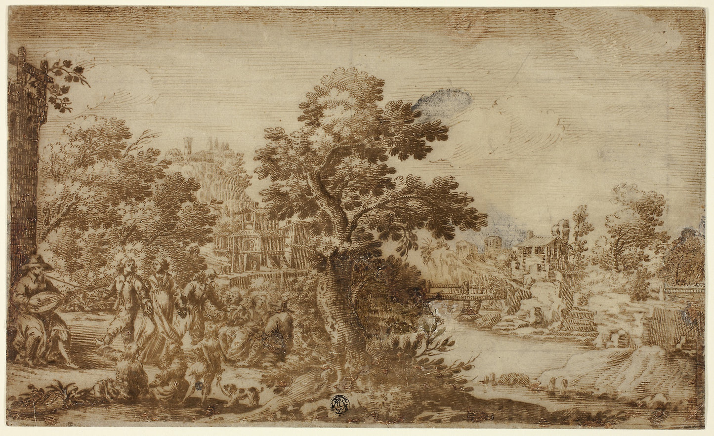Landscape with Dancers and Musicians - Attributed to Ercole Bazzicaluva, Poster Print Wall Art