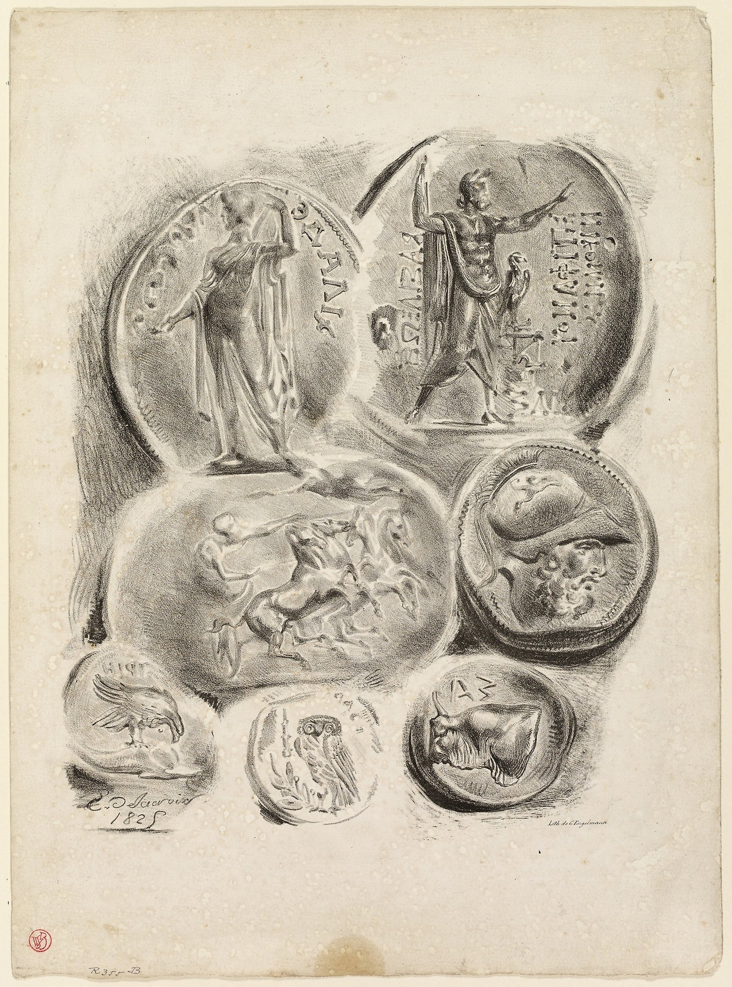 Sheet of Seven Antique Medals - Eugène Delacroix, Poster Print Wall Art