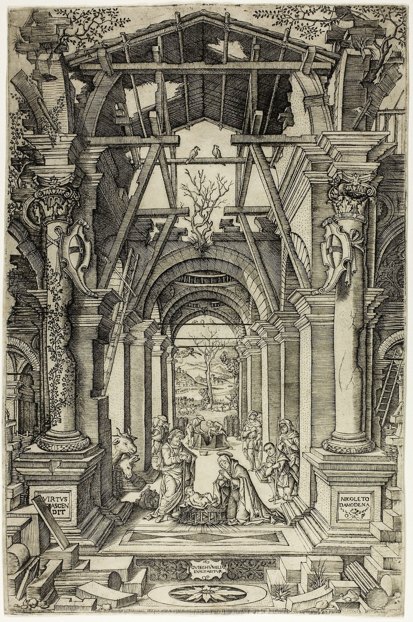 The Nativity and the Adoration of the Shepherds - Nicoletto da Modena, Poster Print Wall Art