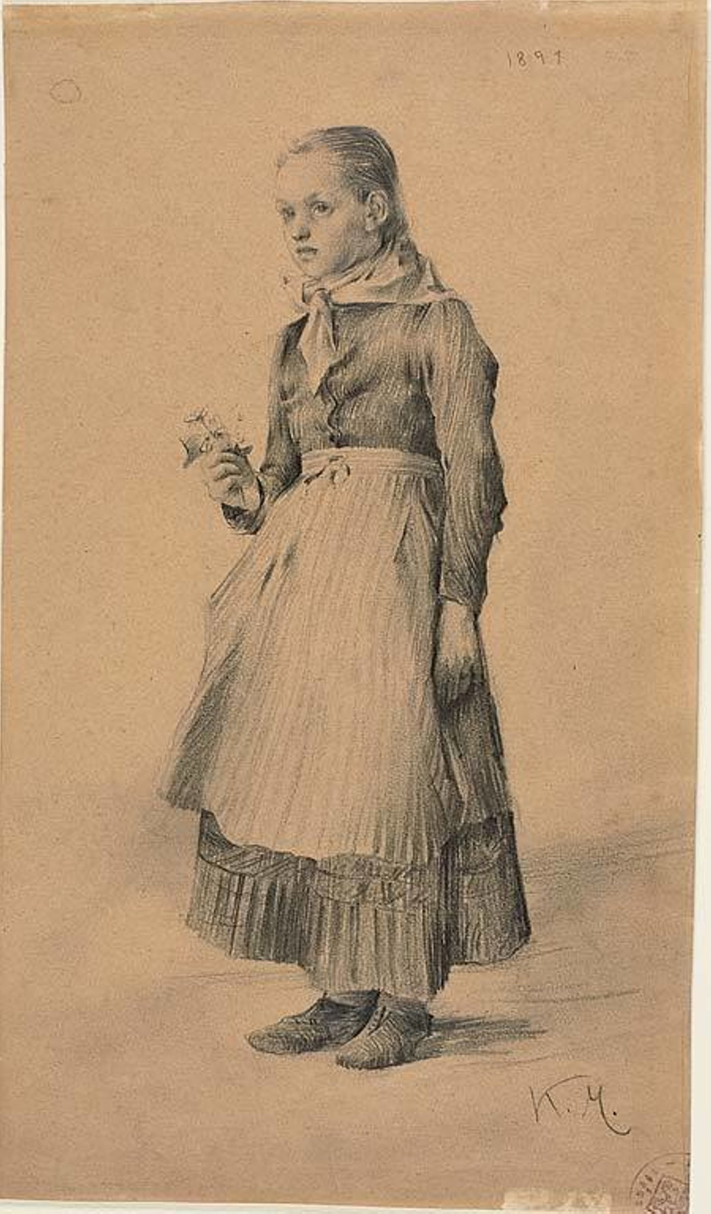 Girl in Peasant Dress (recto); Sheet of Sketches - Women and Girls (verso) - Karel Vitezslav Masek, Poster Print Wall Art