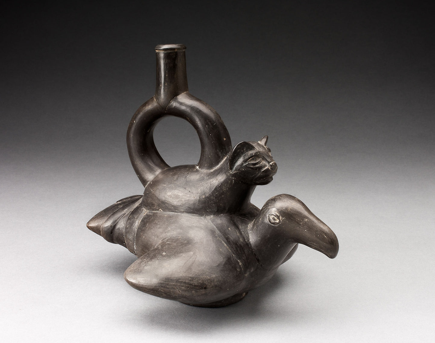 Blackware Vessel in the Form of a Feline Sitting on the Back of a Bird - Nazca, Poster Print Wall Art