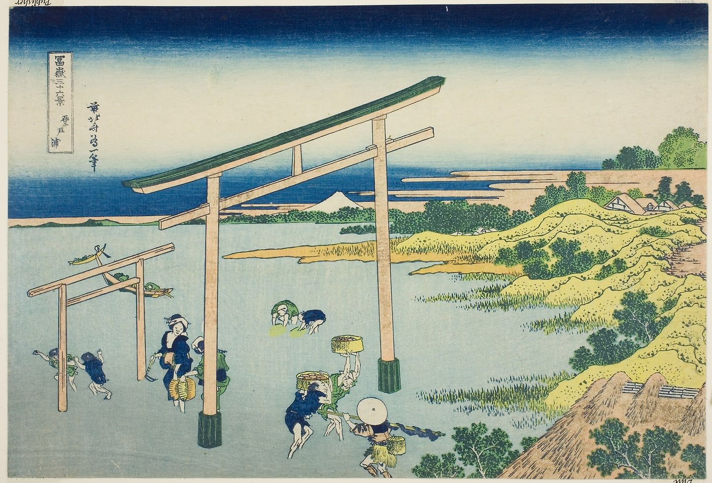 Seashore at Nobutoura (Nobutoura), from the series "Thirty-six Views of Mount Fuji (Fugaku sanjurokkei)" - Katsushika Hokusai ?? ??, Poster Print Wall Art