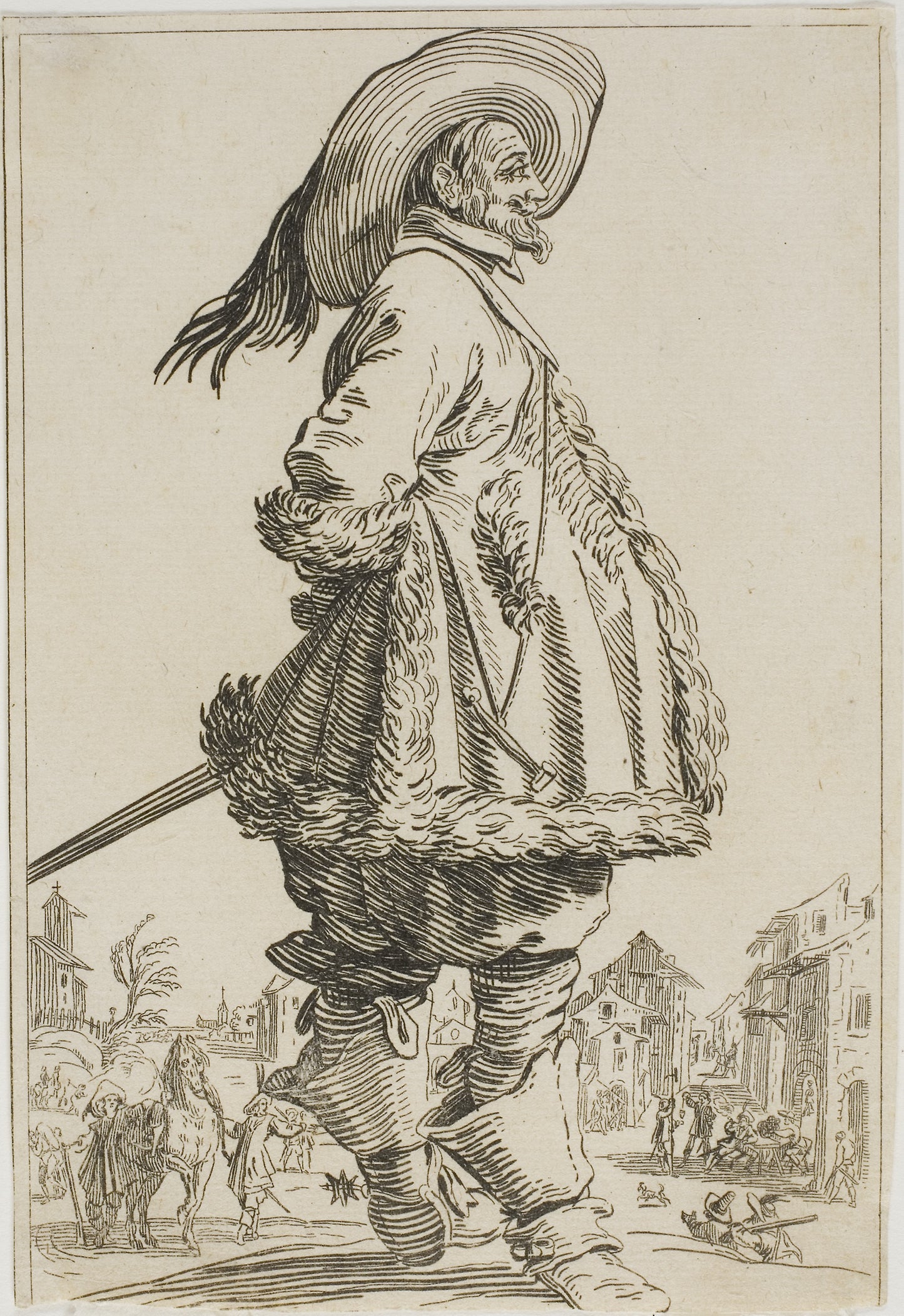 The Gentleman in the Fur-Trimmed Mantle with his Hands Behind his Back, from the series The Nobility of Lorraine - Jacques Callot, Poster Print Wall Art