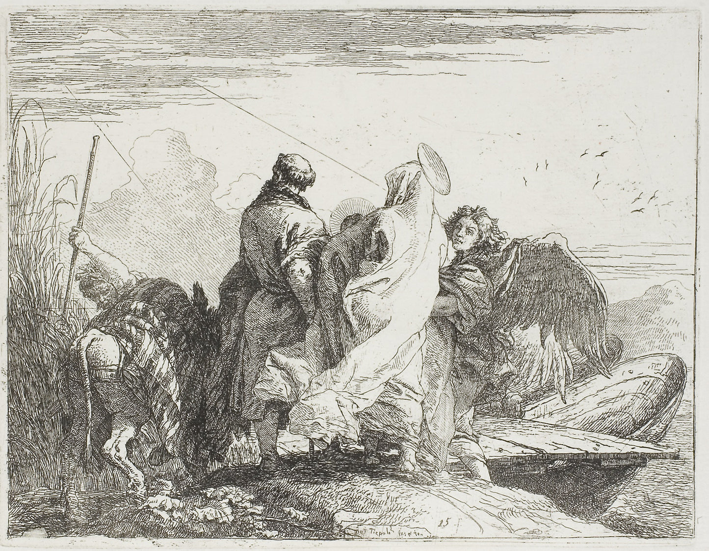 The Holy Family Stepping Off the Bank, plate fifteen from The Flight into Egypt - Giovanni Domenico Tiepolo, Poster Print Wall Art