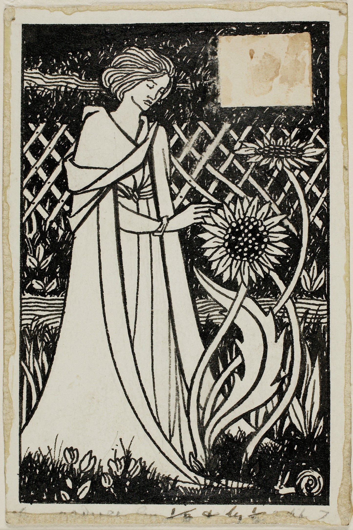 Decorative Study - Woman with Sunflowers - Attributed to Aubrey Vincent Beardsley, Poster Print Wall Art