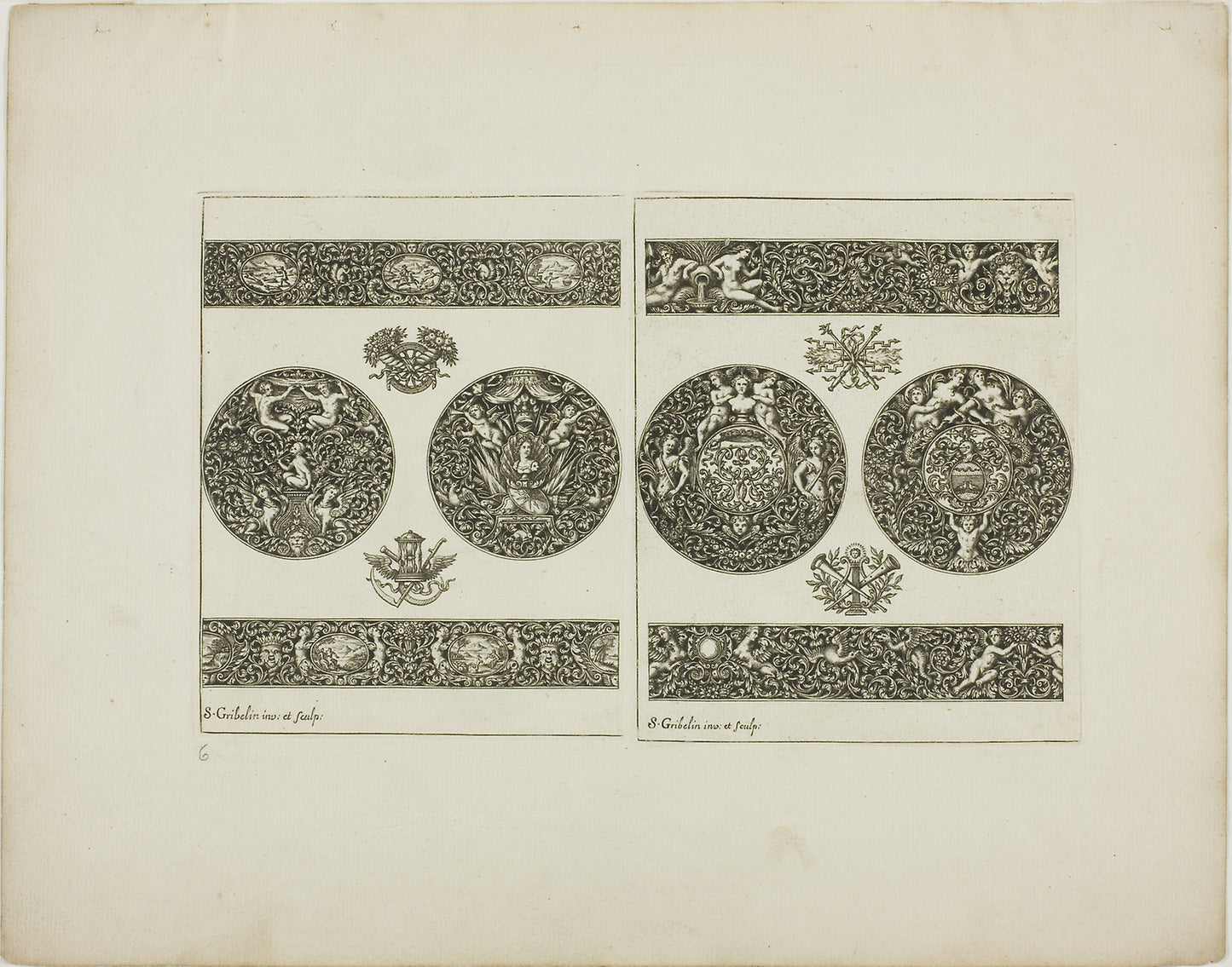 Plate Six, from Book of Ornament - Simon Gribelin II, Poster Print Wall Art