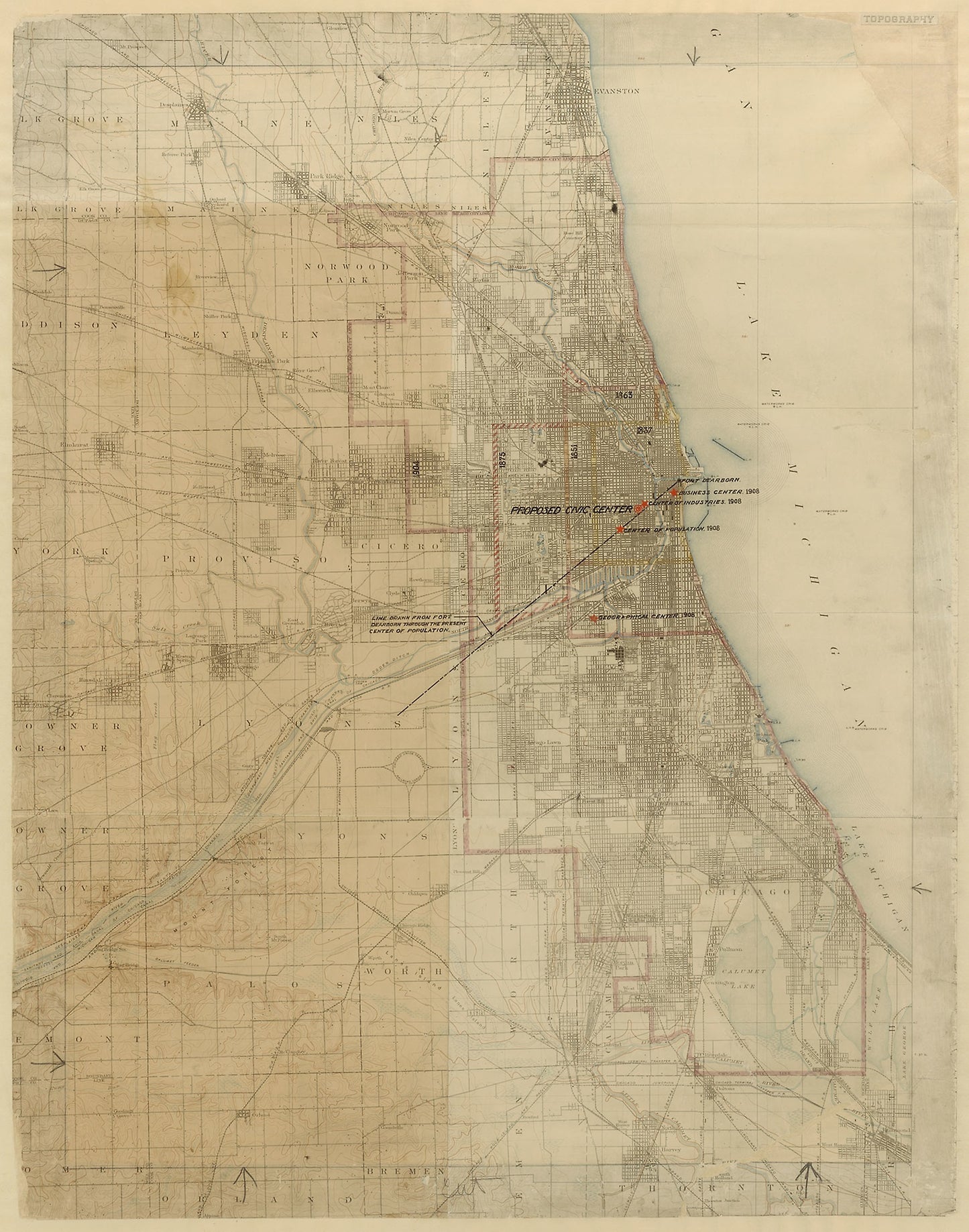 Plan of Chicago, Chicago, Illinois, Diagram Showing City Growth - Daniel Hudson Burnham (American, 1846-1912), Poster Print Wall Art