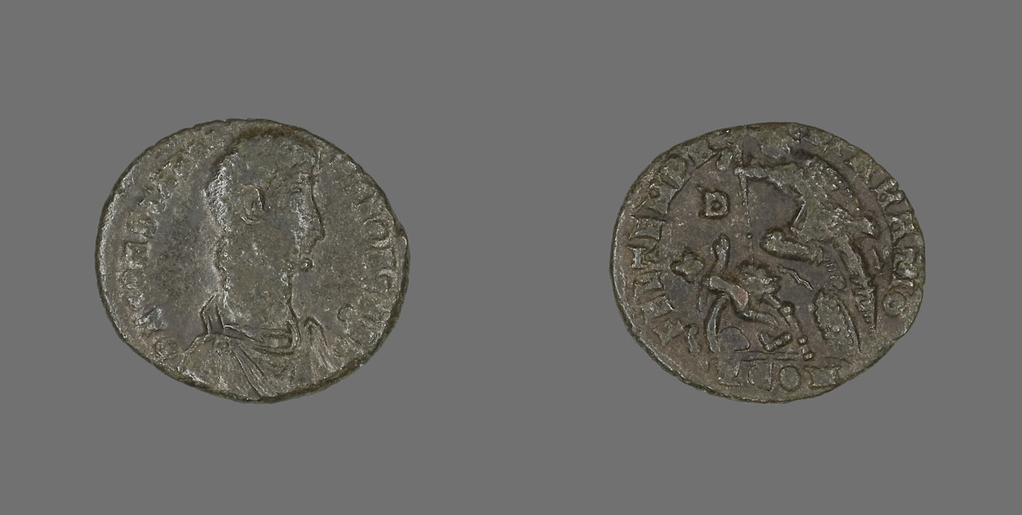 Coin Portraying Emperor Constantius II - Roman, minted in Arles, Poster Print Wall Art