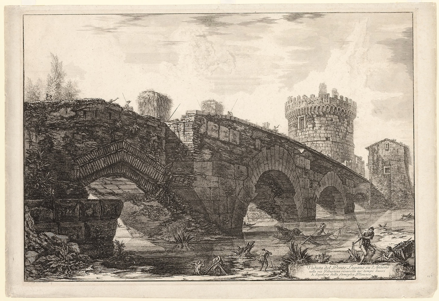 View of Ponte Lugano on the Anio, from Views of Rome - Giovanni Battista Piranesi (Italian, 1720-1778), Poster Print Wall Art