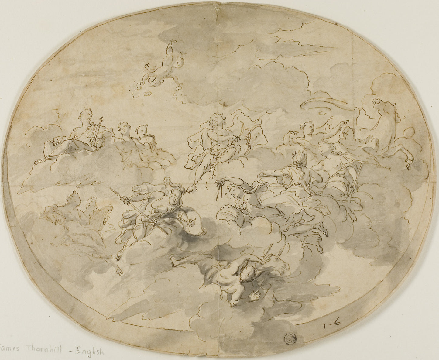 Design for Ceiling Fresco - Apollo and the Muses with Minerva Destroying Ignorance - James Thornhill, Poster Print Wall Art