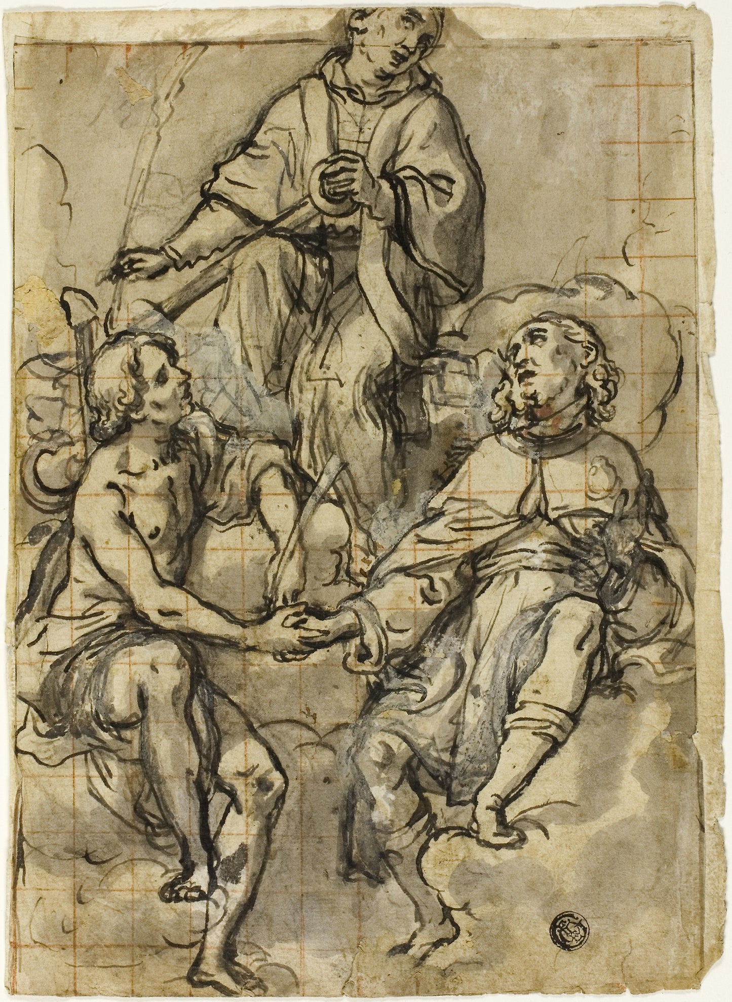 Saint Clement Flanked - Saints Sebastian and Roch - Andrea Lilli, called Lilio, Poster Print Wall Art