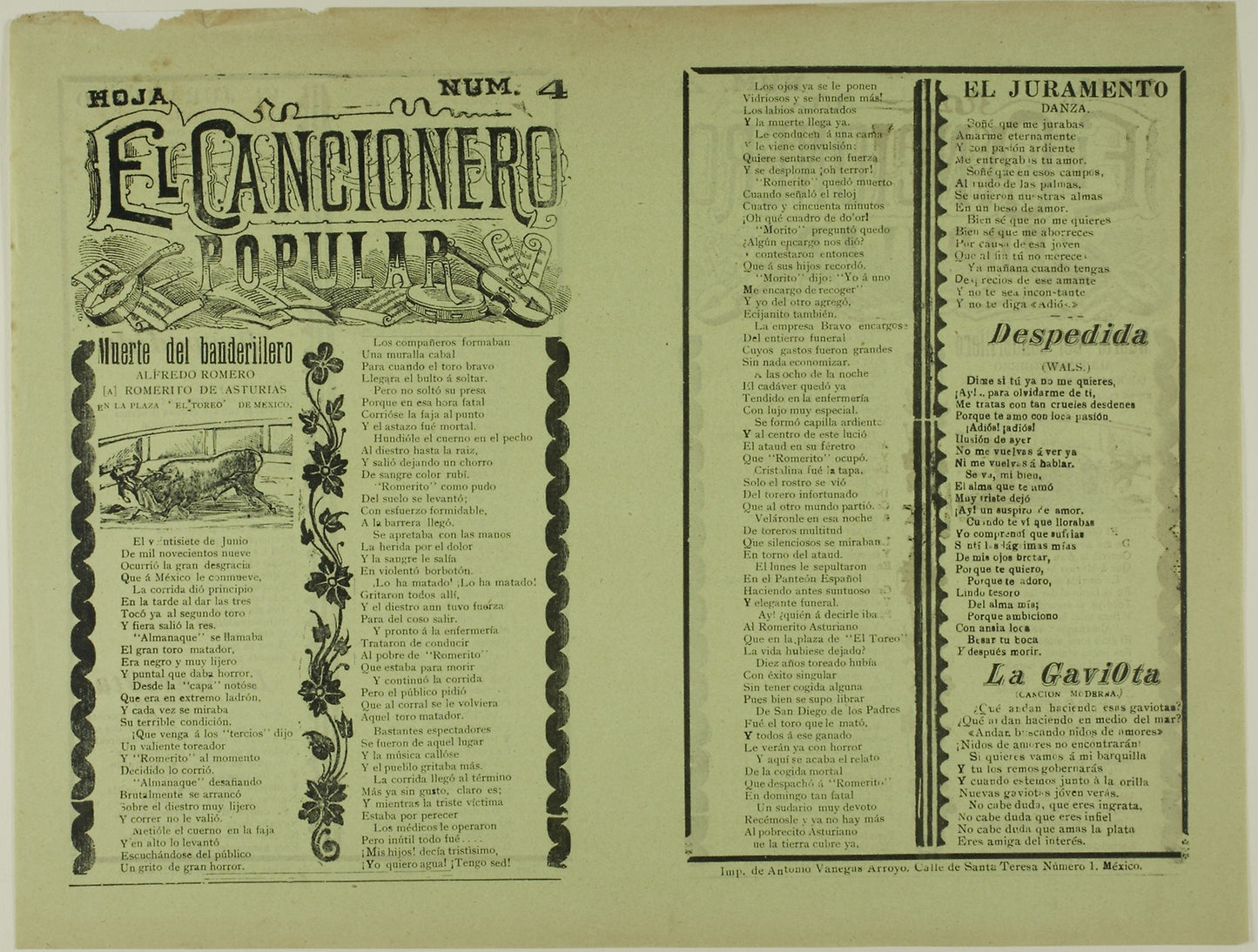 El cancionero popular, hoja num. 4 (The Popular Songbook, Sheet No. 4) - Attributed to Manuel Manilla, Poster Print Wall Art