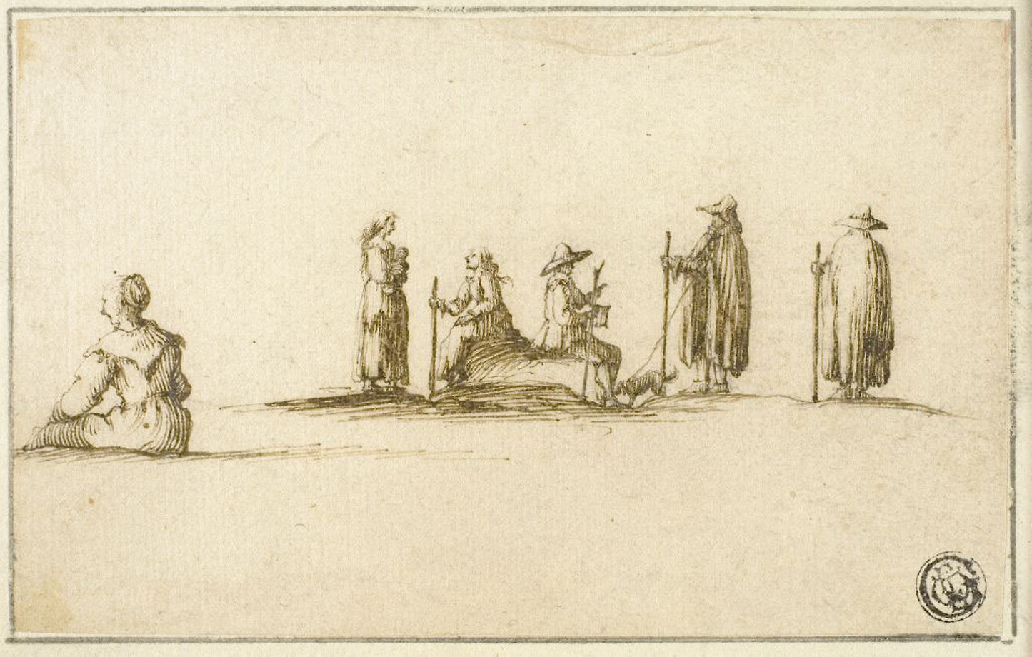 Group of Seated and Standing Men and Women - after Stefano della Bella, Poster Print Wall Art