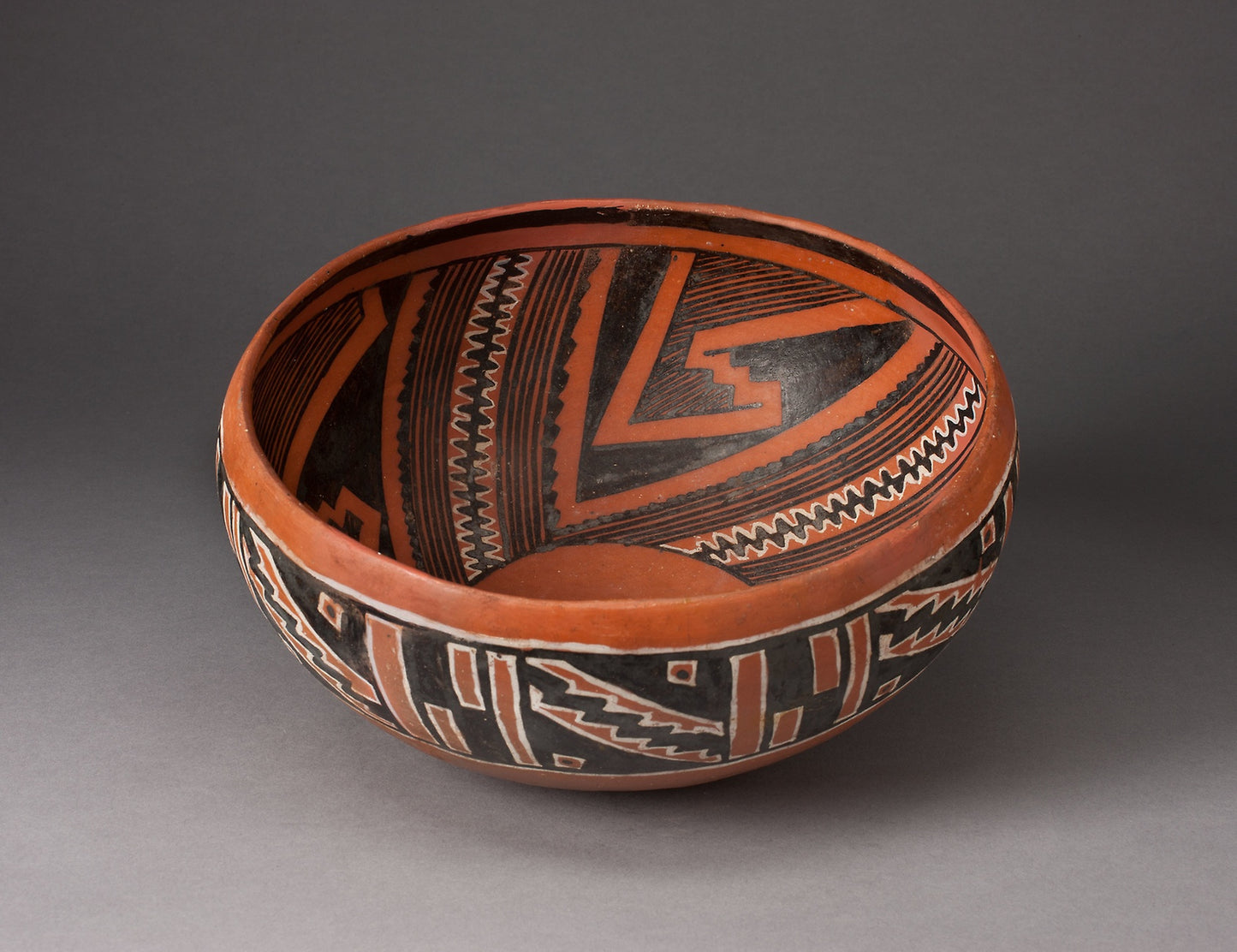 Bowl with Geometric Black-and-White Motifs on Interior and Exterior Survace - Cibola, Four Mile Polychrome or Pinedale Polychrome, Poster Print Wall Art