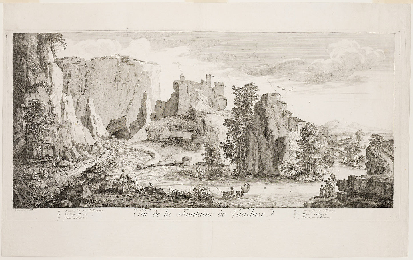 Veue de la Fontaine de Vaucluse - Joseph Parrocel, Poster Print Wall Art