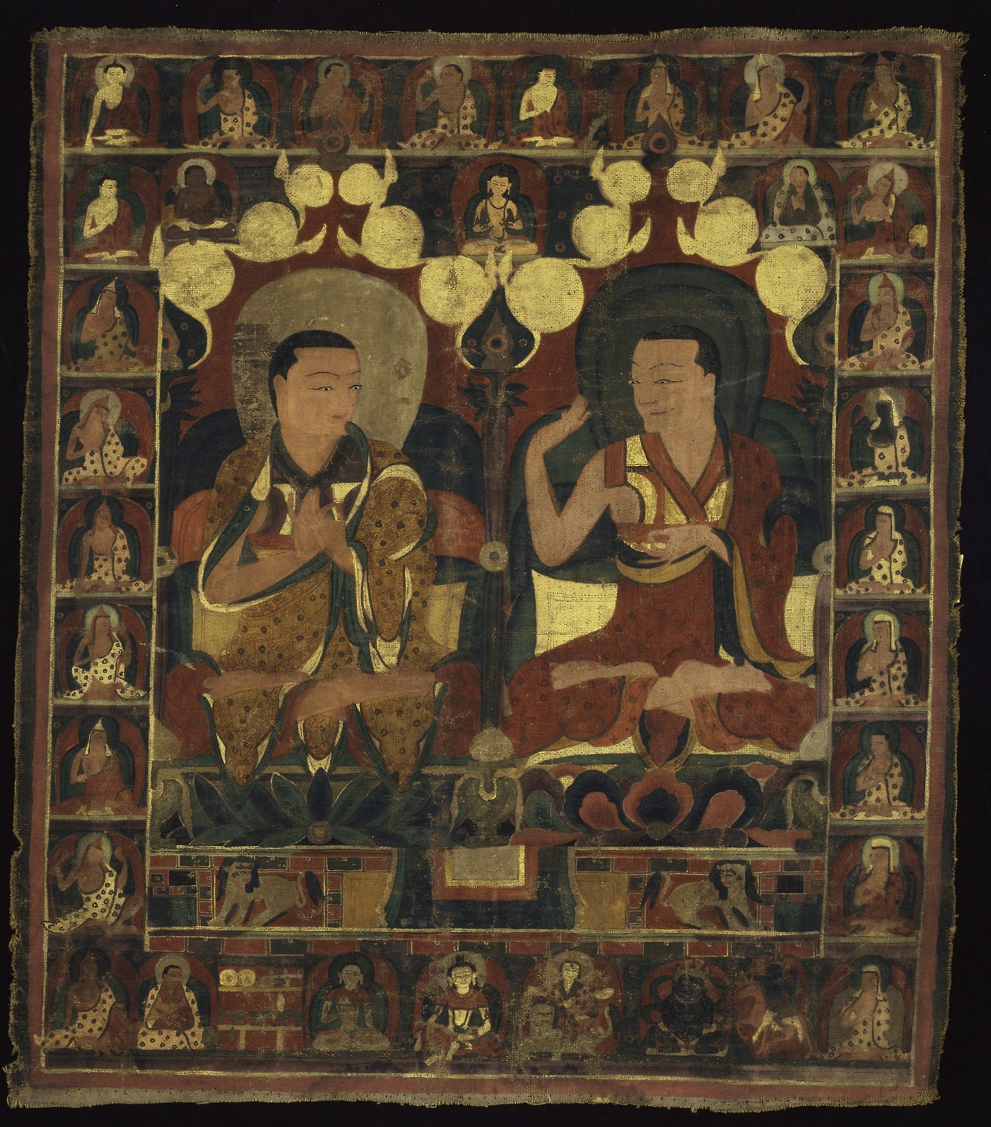 Painted Banner (Thangka) of Lineage Painting of Two Lamas in Debate - Tibet, Poster Print Wall Art