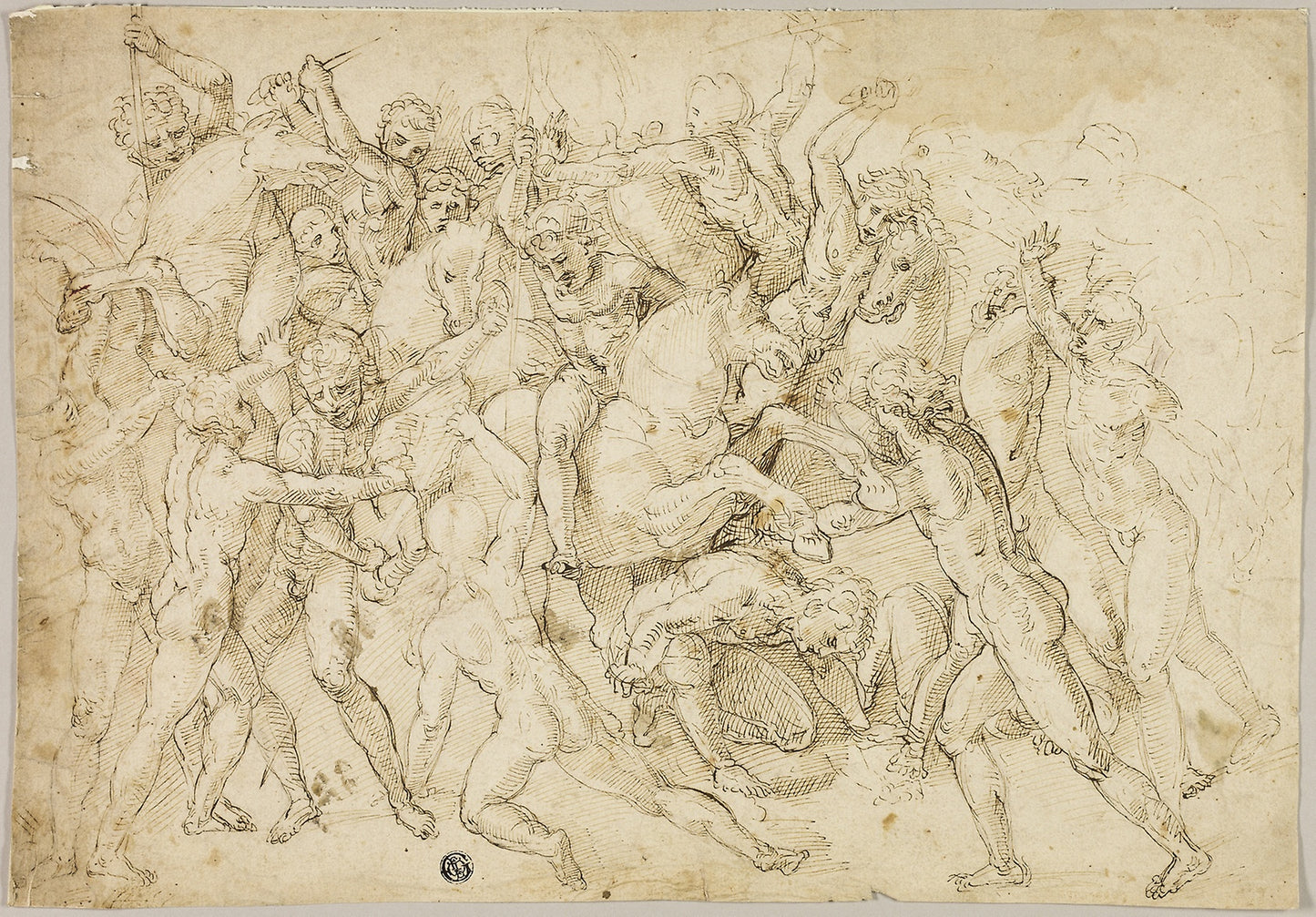 Battle between Cavalry and Foot Soldiers - After Girolamo Genga, Poster Print Wall Art