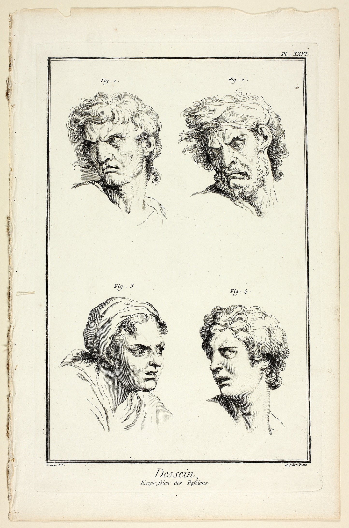 Drawing: Expressions of Emotion (Hate or Jealousy, Anger, Desire, Physical Pain), from Encyclopédie: A. J. Defehrt (French, active 18th century), Poster Print Wall Art