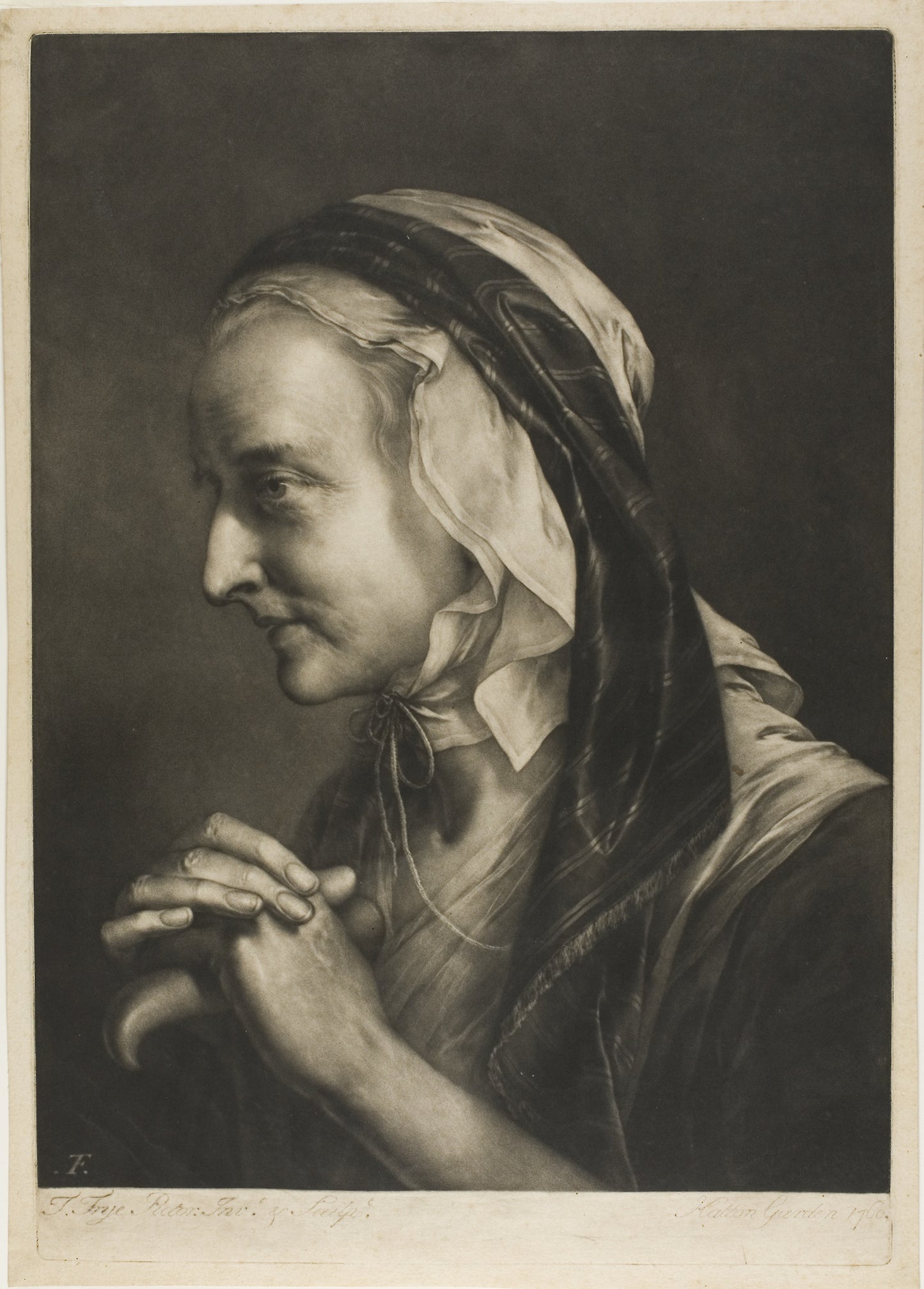 Old Woman Leaning on a Cane, from Life-Sized Heads - Thomas Frye, Poster Print Wall Art