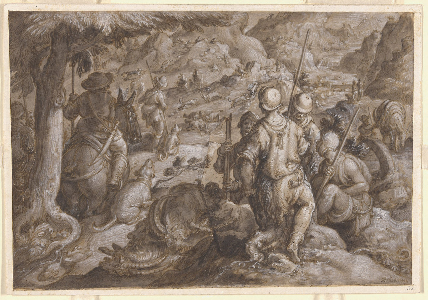 Men Hunting Ibexes with Hounds - Johannes Stradanus, called Giovanni Stradano, Poster Print Wall Art