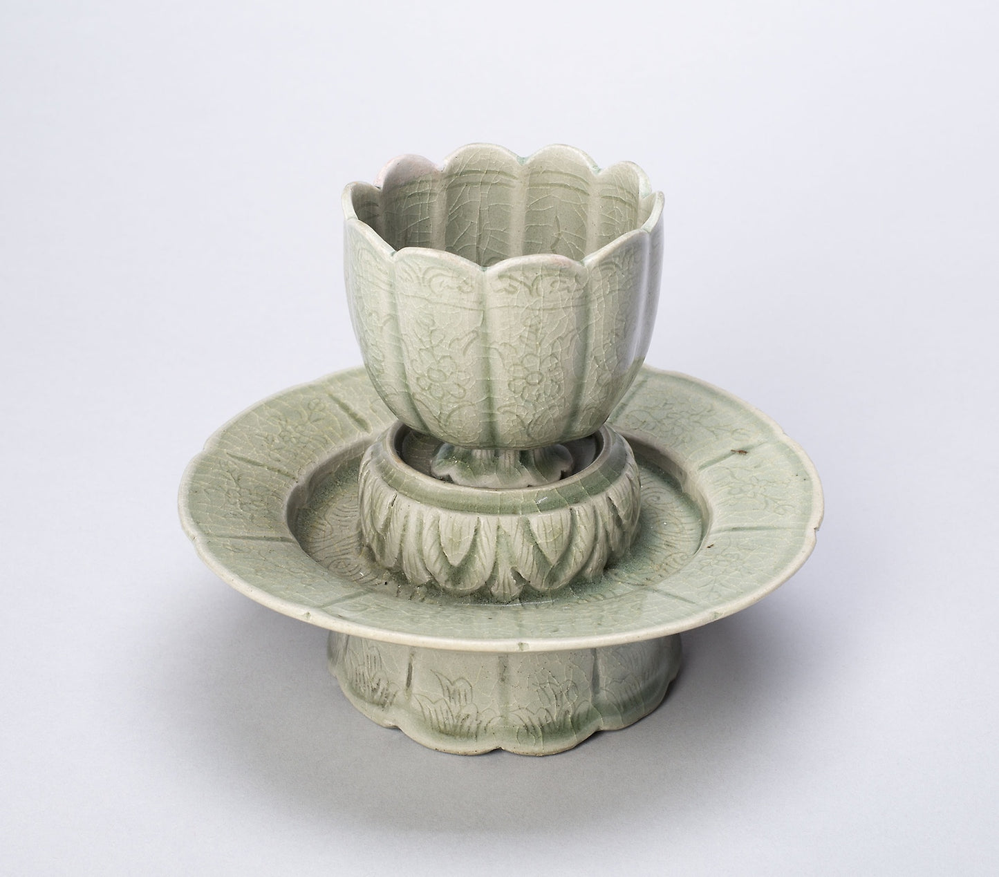 Lobed Cup and Stand with Floral Sprays and Stylized Leaves - Korean, Poster Print Wall Art