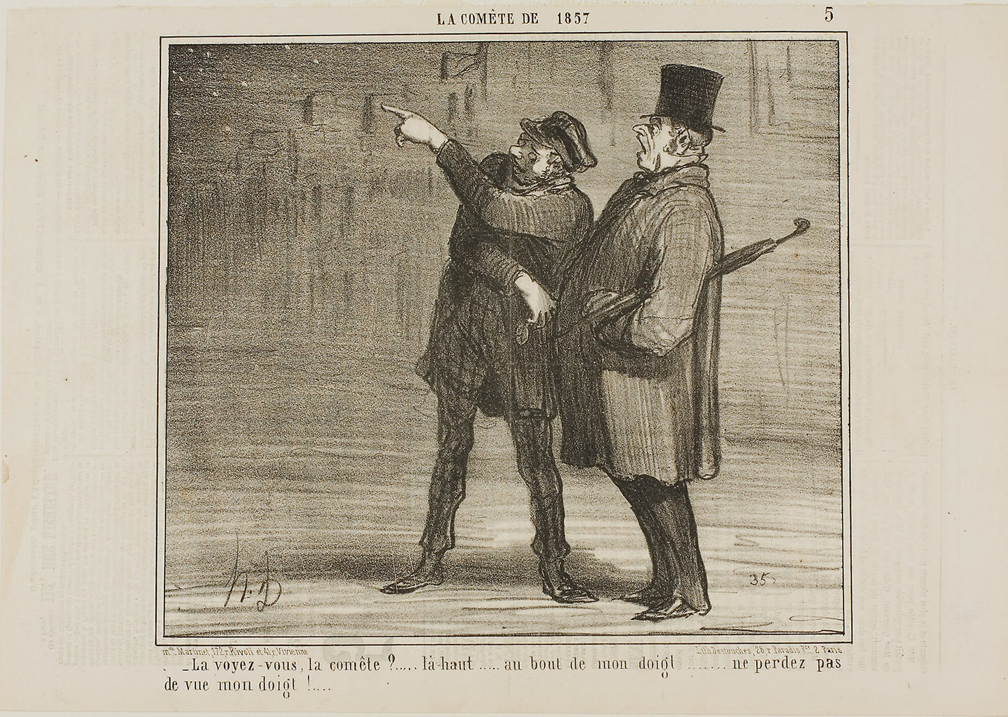 '- Can you see the comet?... just there, at the tip of my finger ... don't lose sight of my finger tip!, plate 5 La Cométe De 1857: Honoré Victorin Daumier,16x12"(A3) Poster