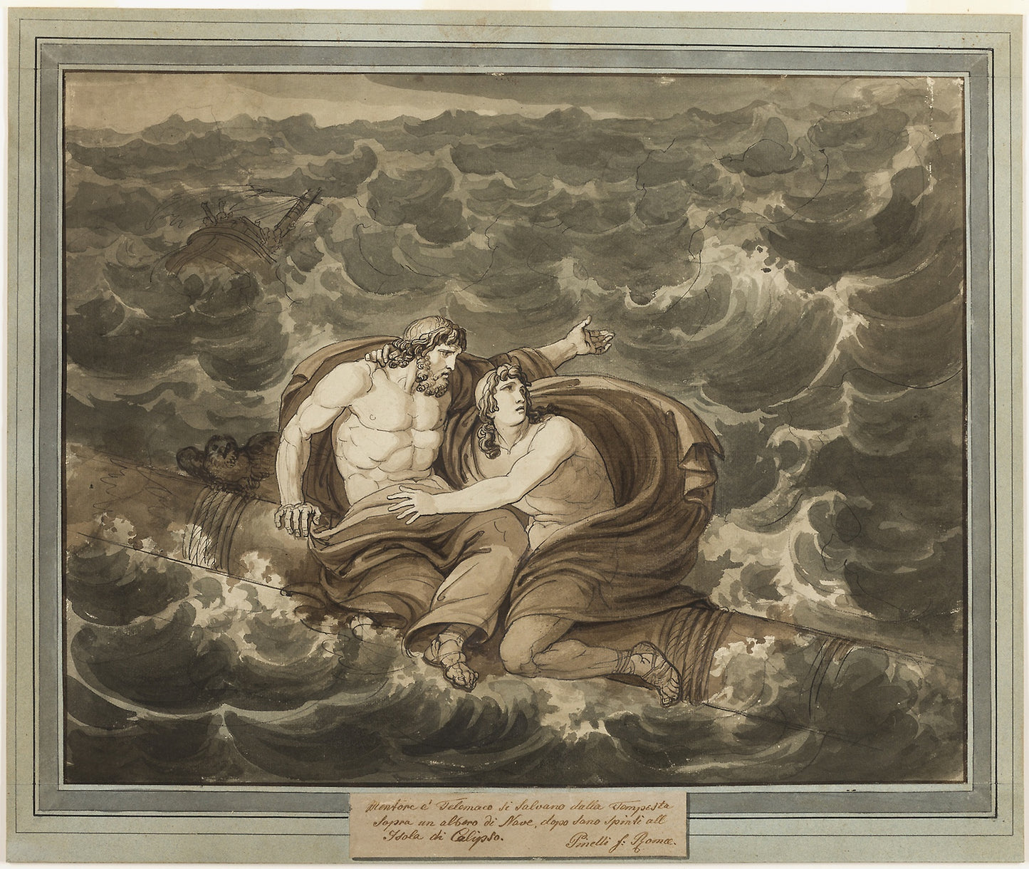 Mentor and Telemachus, Having Survived the Storm, Are Spirited to the Island of Calypso on a Mast, from The Adventures of Telemachus, Book 6 - Bartolomeo Pinelli, Poster Print Wall Art