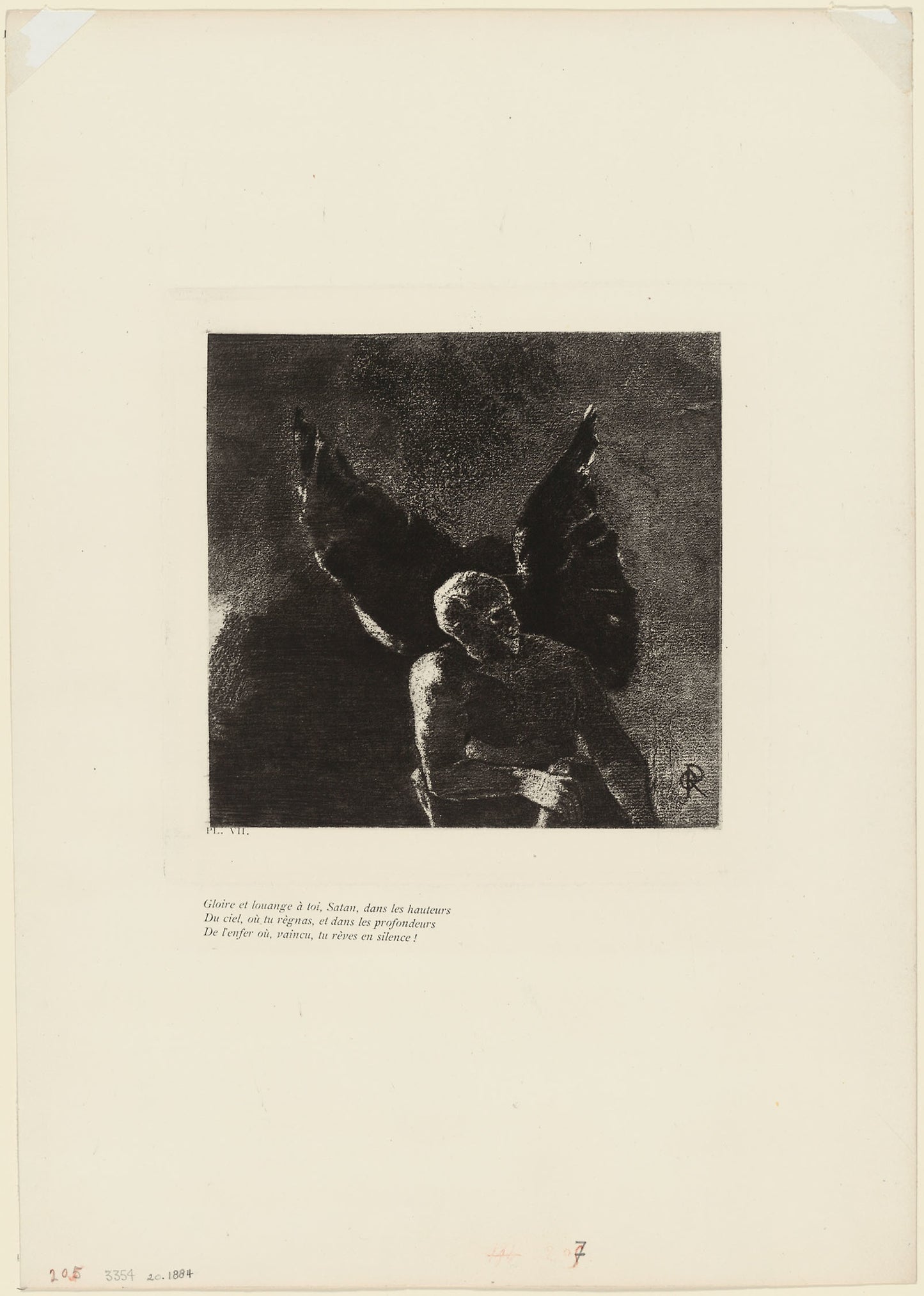 Glory and Praise to You, Satan, in the Heights of Heaven, Where You Reigned, and in the Depths of Hell, Where, Vanquished, You Dream in Silence!, plate 8 of 9 - Odilon Redon, Poster Print Wall Art