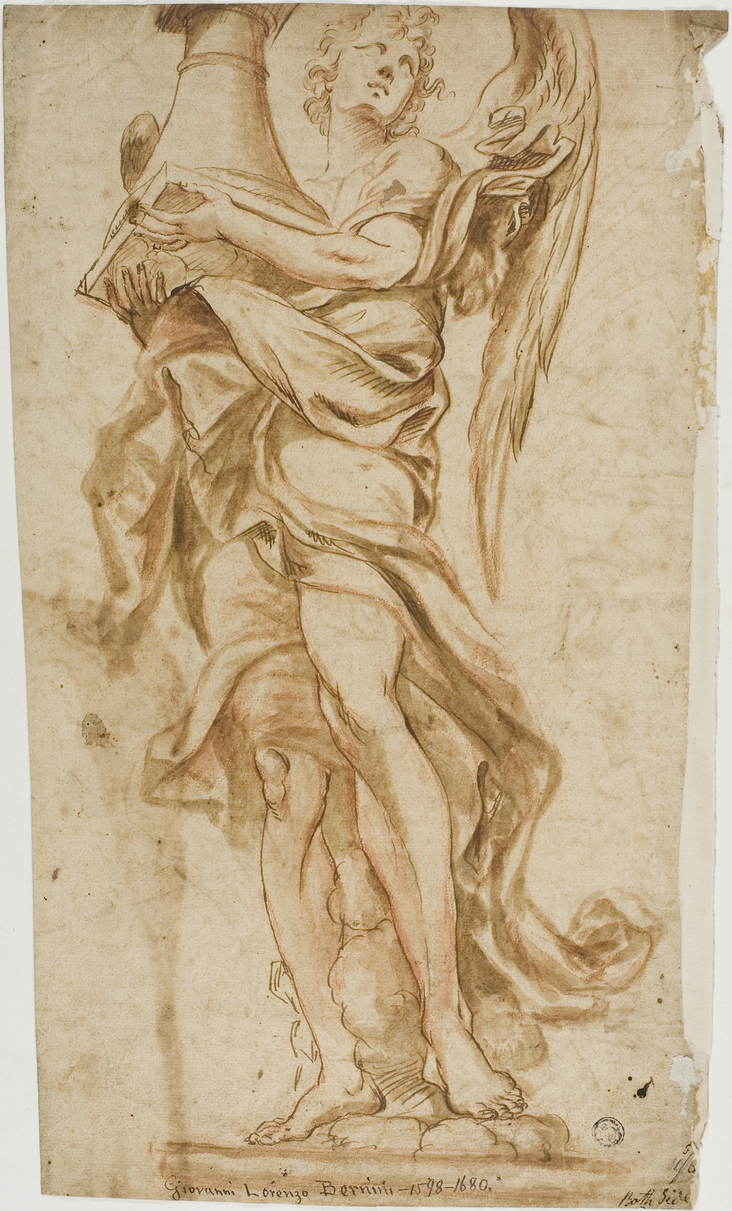 Study after Bernini's Angel sculpture at Ponte Sant'Angelo (recto); Copy of Africa Group (verso) - Recto after Gian Lorenzo Bernini (Italian, 1598-1680), Poster Print Wall Art