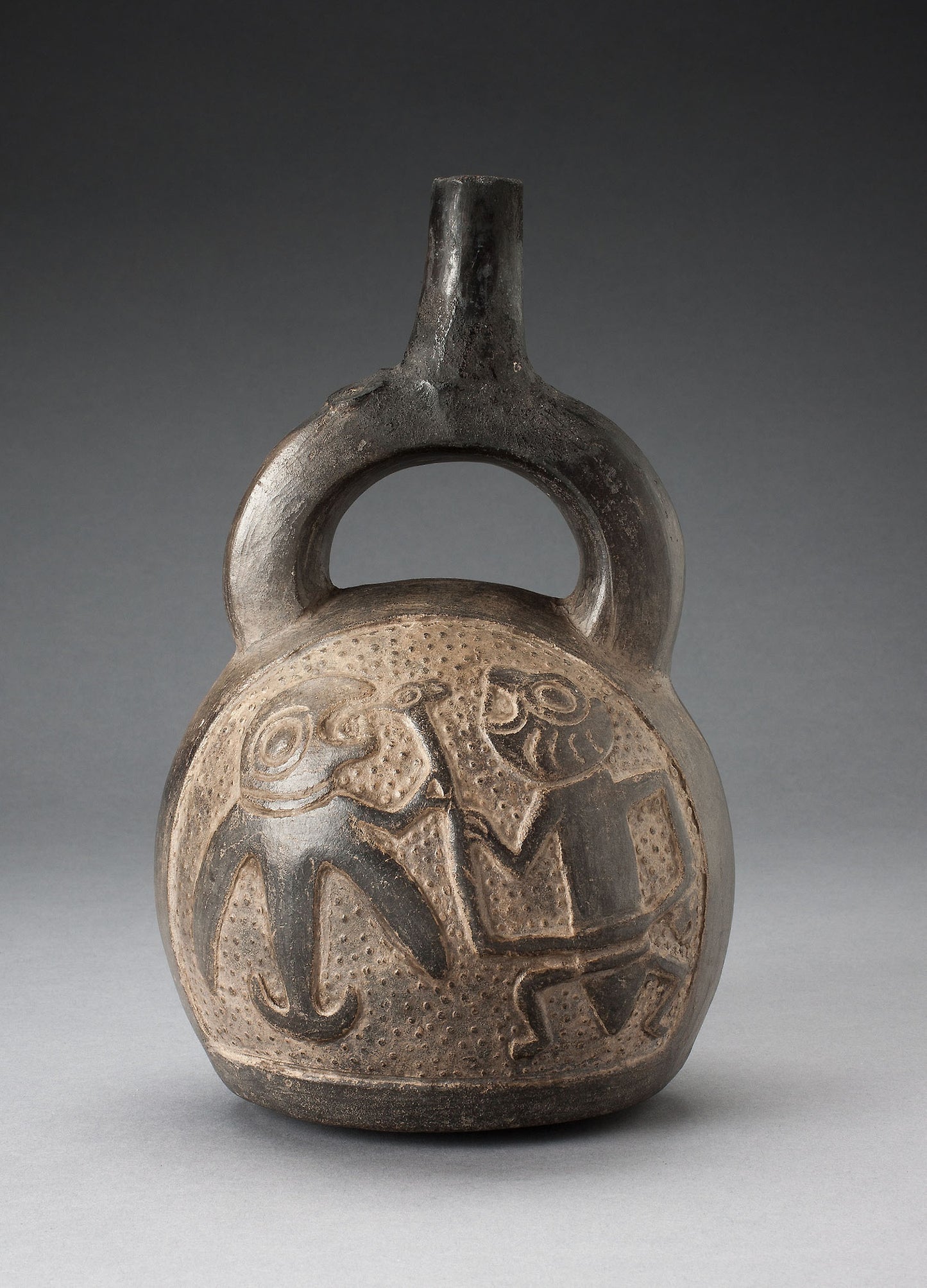 Stirrup Spout Vessel with Relief Depicting a Mythic Hunting Scene - Chimú, Poster Print Wall Art