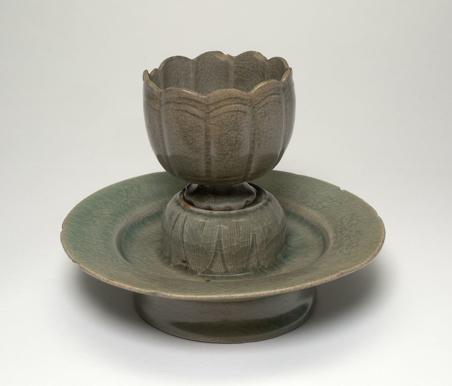 Lobed Cup and Stand with Floral Sprays and Stylized Leaves - Korea, Poster Print Wall Art
