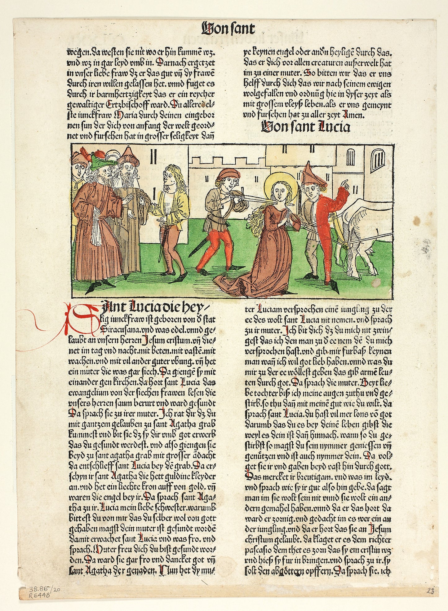 The Martyrdom of Saint Lucy from Heiligenleben, Sommerteil (Lives of the Saints, Summertime), Plate 20 from Woodcuts from Books of the 15th Century - Unknown Artist (Nuremberg, 15th century), Poster Print Wall Art