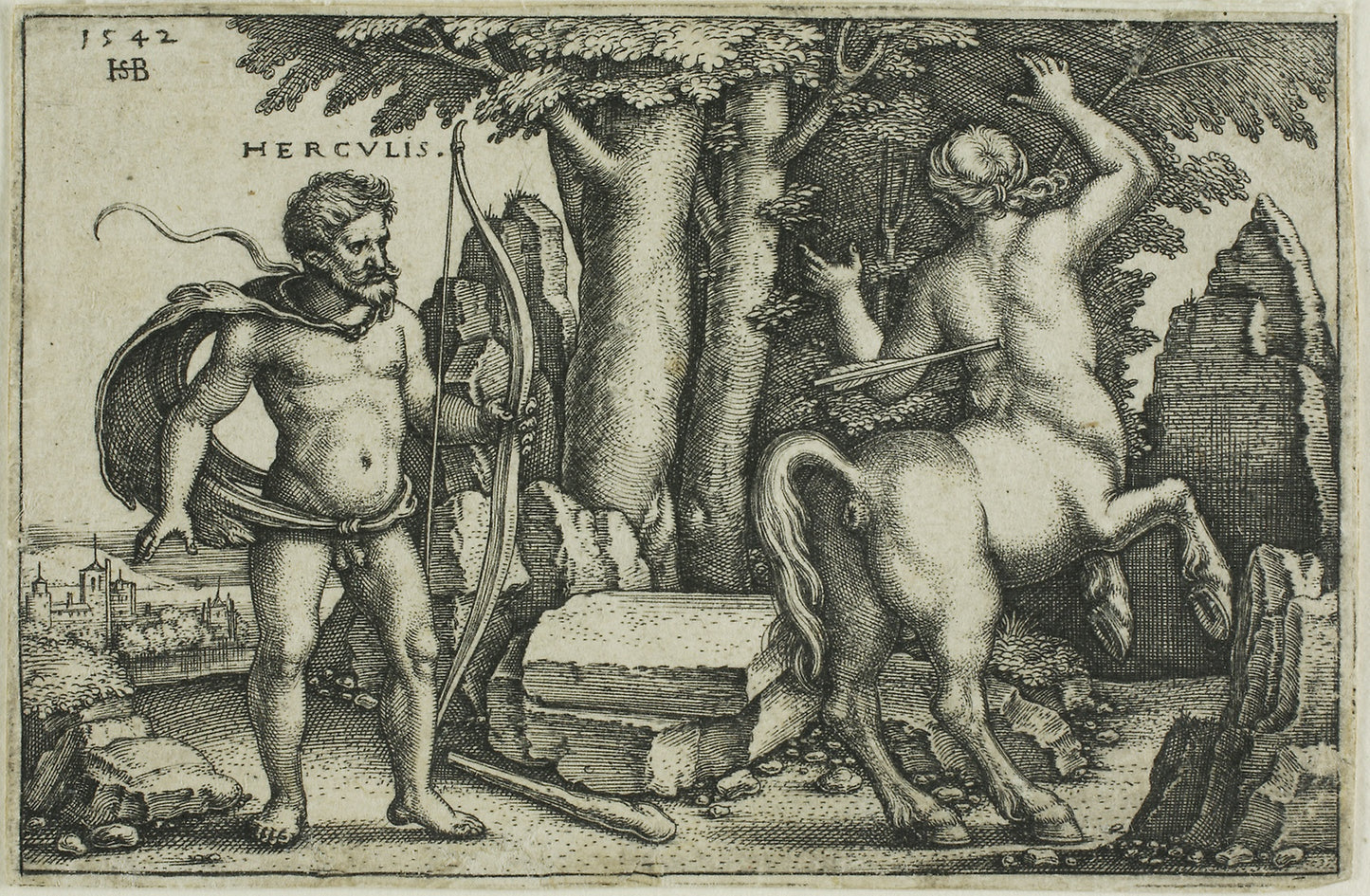 Hercules and Nessus, from The Labors of Hercules - Sebald Beham, Poster Print Wall Art